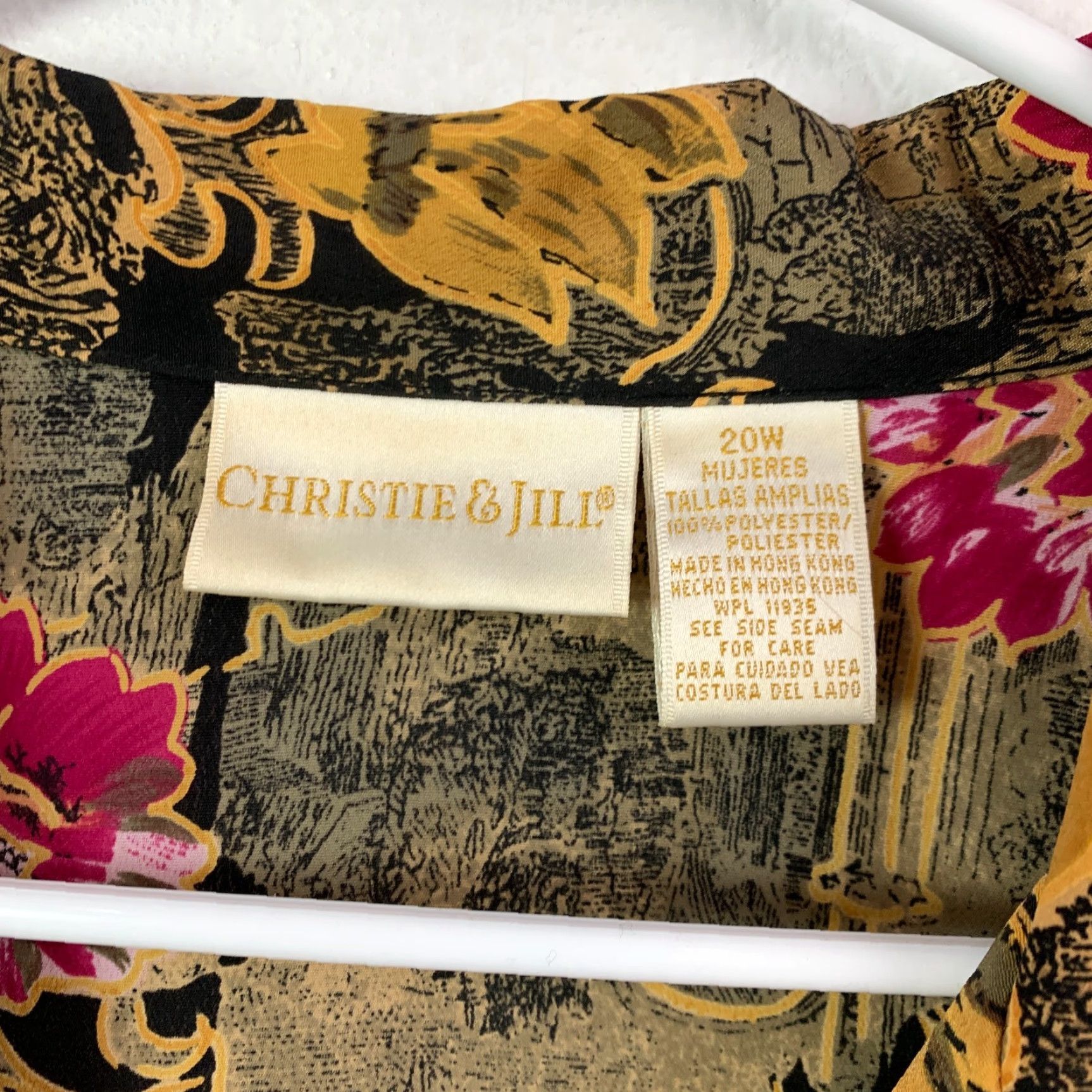 Vintage VINTAGE Christie & Jill Abstract Floral Shirt Blouse Womens 20W Gold Polyester Long Sleeve Collared Plus Size 20W Blouse Womens 20W Size 3XL / US 20-22 - 3 Thumbnail