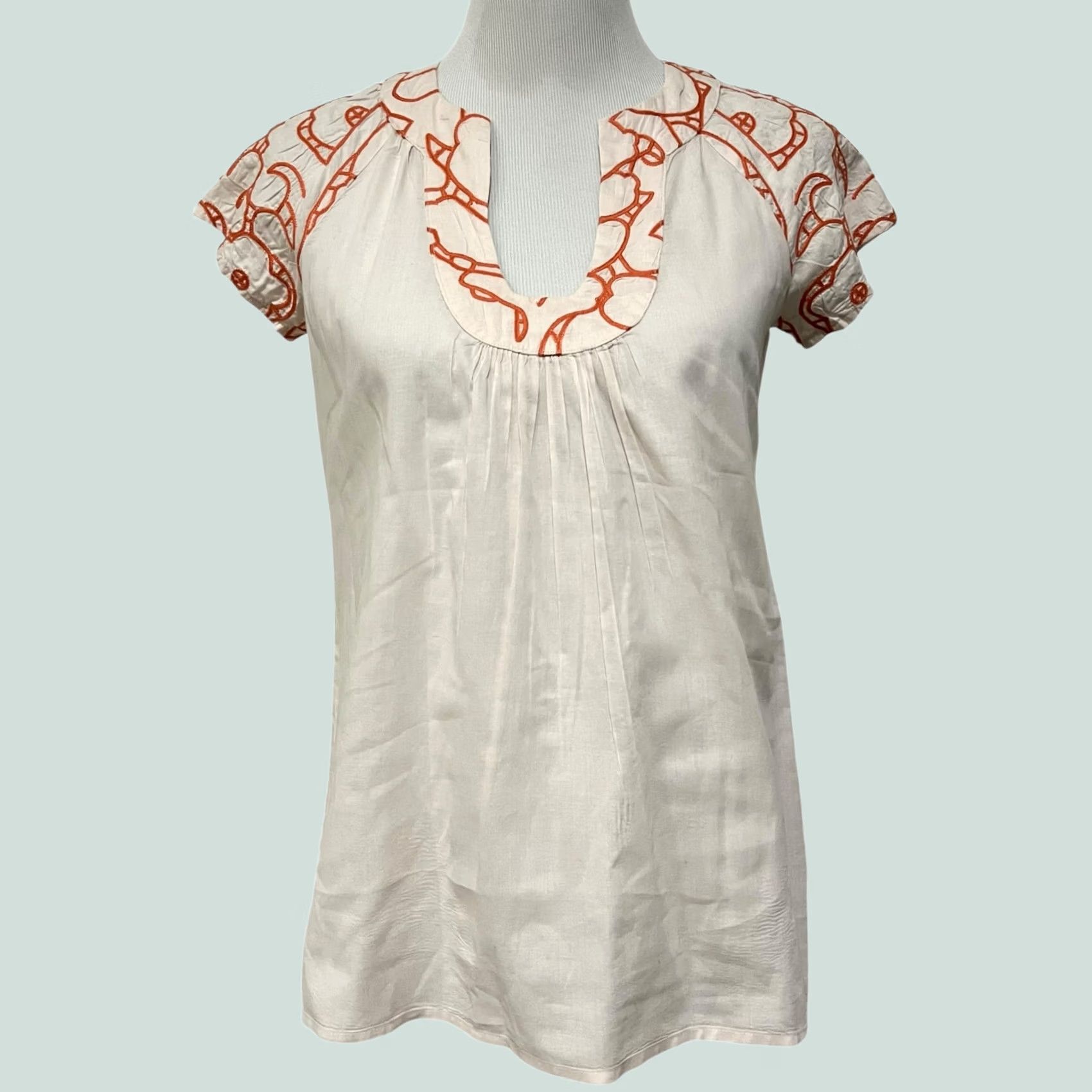Habitat Tabitha Tunic Top Blouse Peach Cotton Short Sleeve Embroidered Scoop Neck 2 Womens Bohemian / Preppy Size XS / US 0-2 / IT 36-38 - 1 Thumbnail