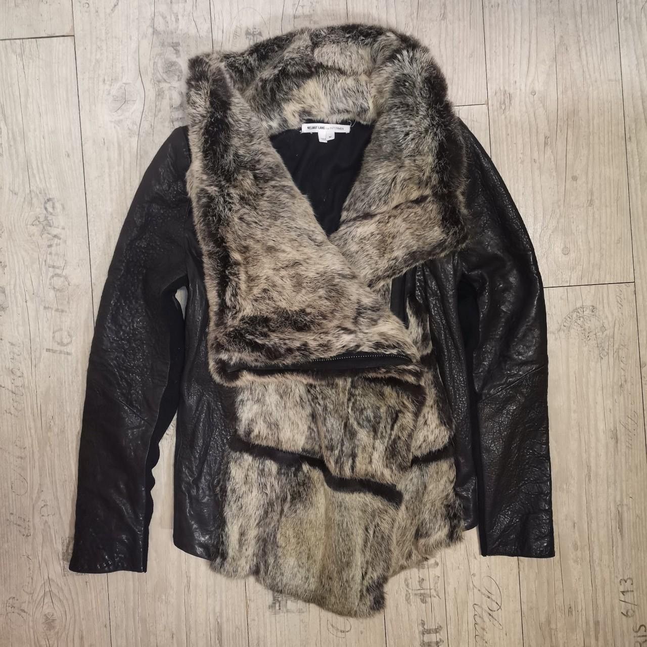 image of Helmut Lang For Intermix Assymetric Leather Real Fur Jacket in Brown, Women's (Size Medium)