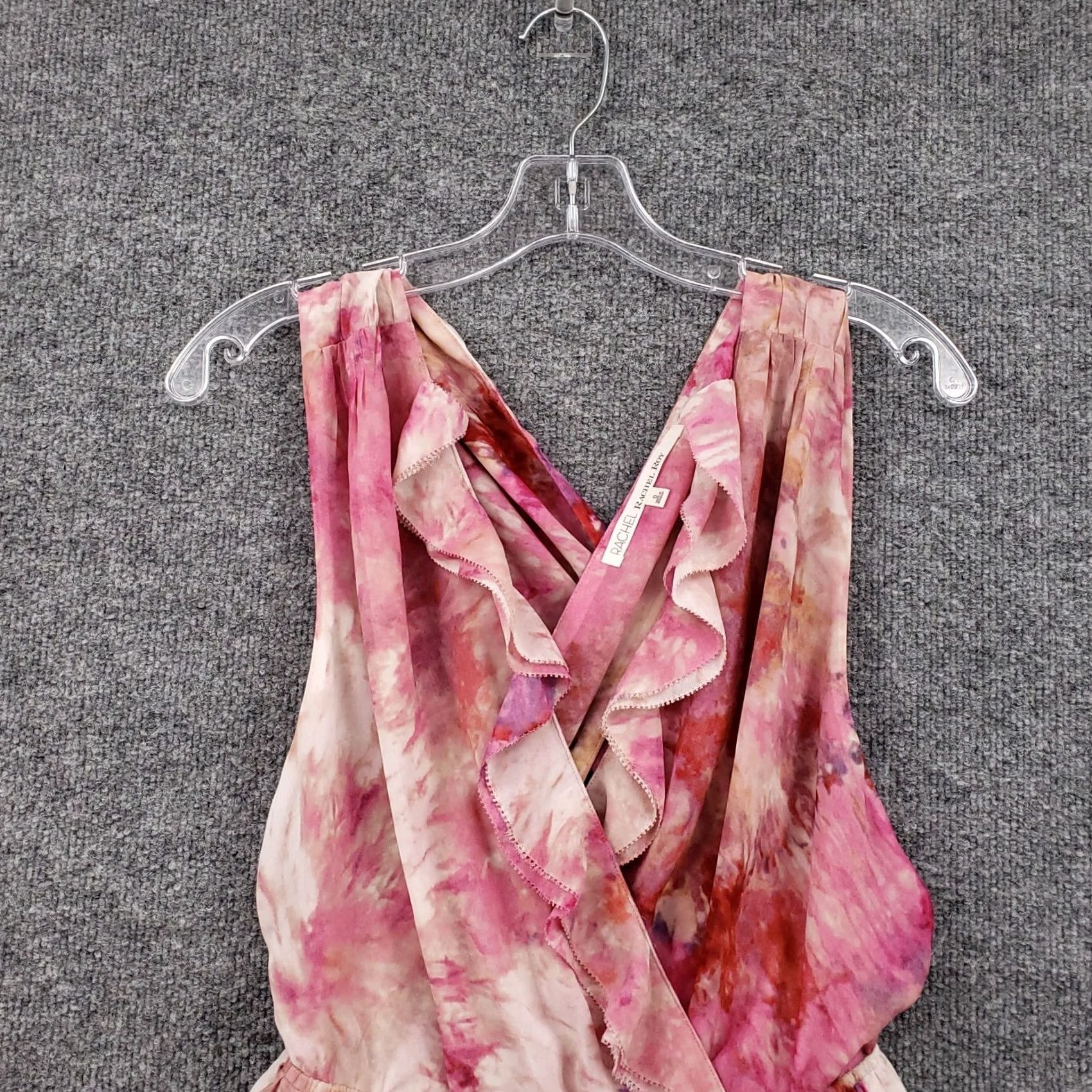 Pinko Rachel Roy Dress Womens 0 Pink Mini Tie-Dye V-Neck Ruffled Back Criss Cross Zip Sleeveless Size XS / US 0-2 / IT 36-38 - 6 Thumbnail