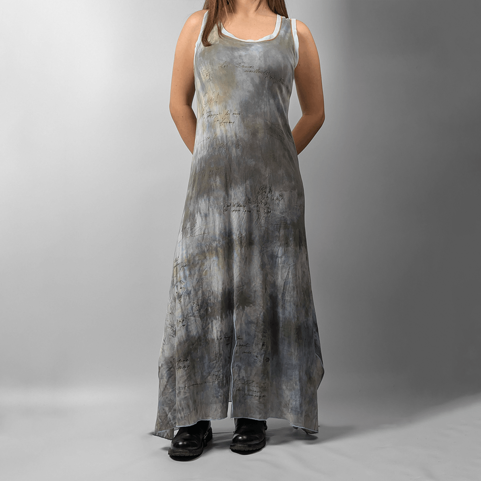 Cop Copine Vintage Y2K 2000s Dyed Asymmetric Mesh Long Dress
