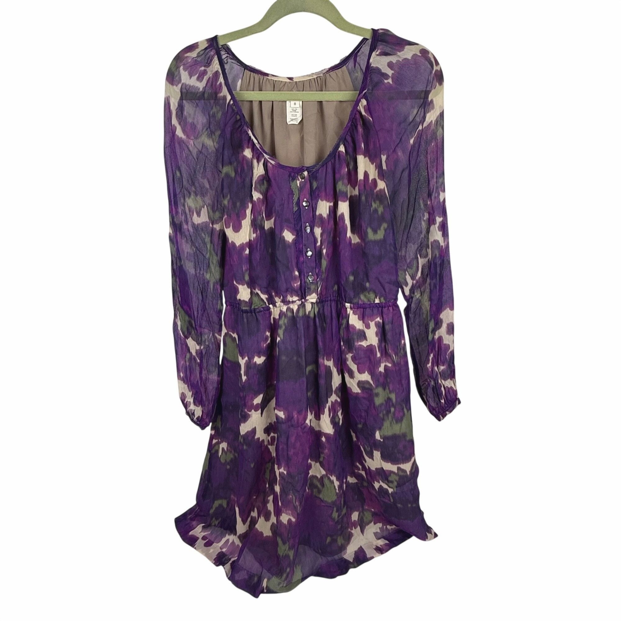J.Crew J.Crew Maisie Purple Abstract Floral 100% Silk Chiffon Dress Size M / US 6-8 / IT 42-44 - 1 Thumbnail