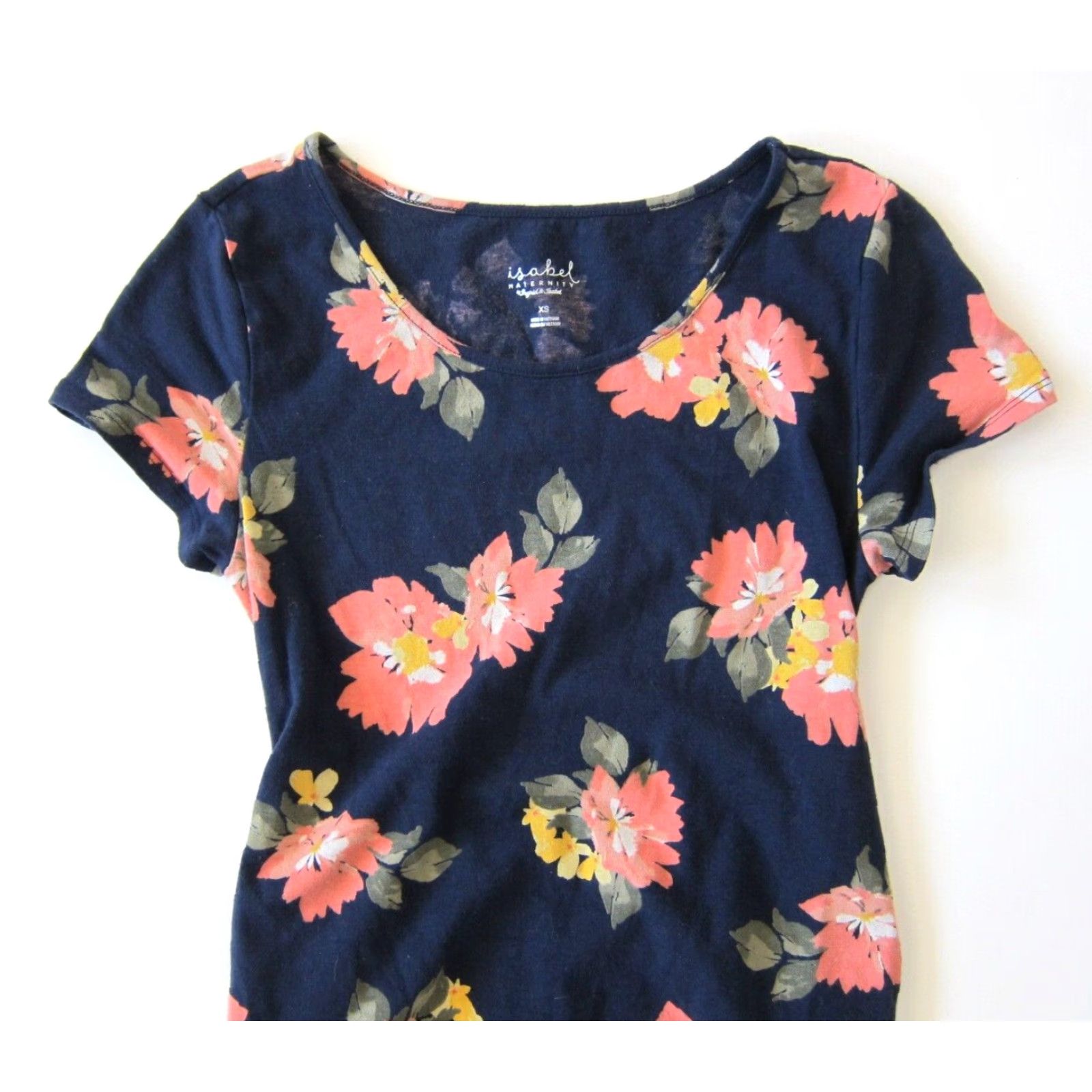 Vintage Isabel Maternity Blue Pink Floral Stretch Short Sleeve Fitted Shirt Dress XS Size XS / US 0-2 / IT 36-38 - 3 Thumbnail