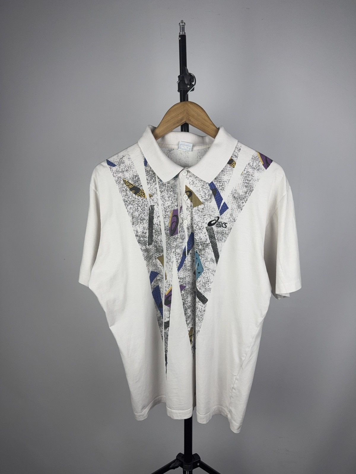 Vintage Asics 90s Abstract Graphic Polo Shirt – Size L
