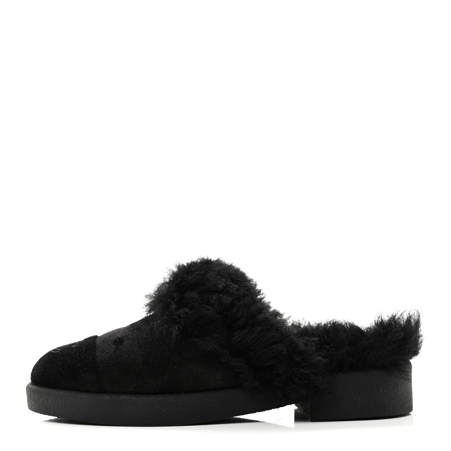 Chanel os11x0526 Suede Shearling CC Cap Toe Mules in Black Size US 10 / IT 40 - 1 Thumbnail