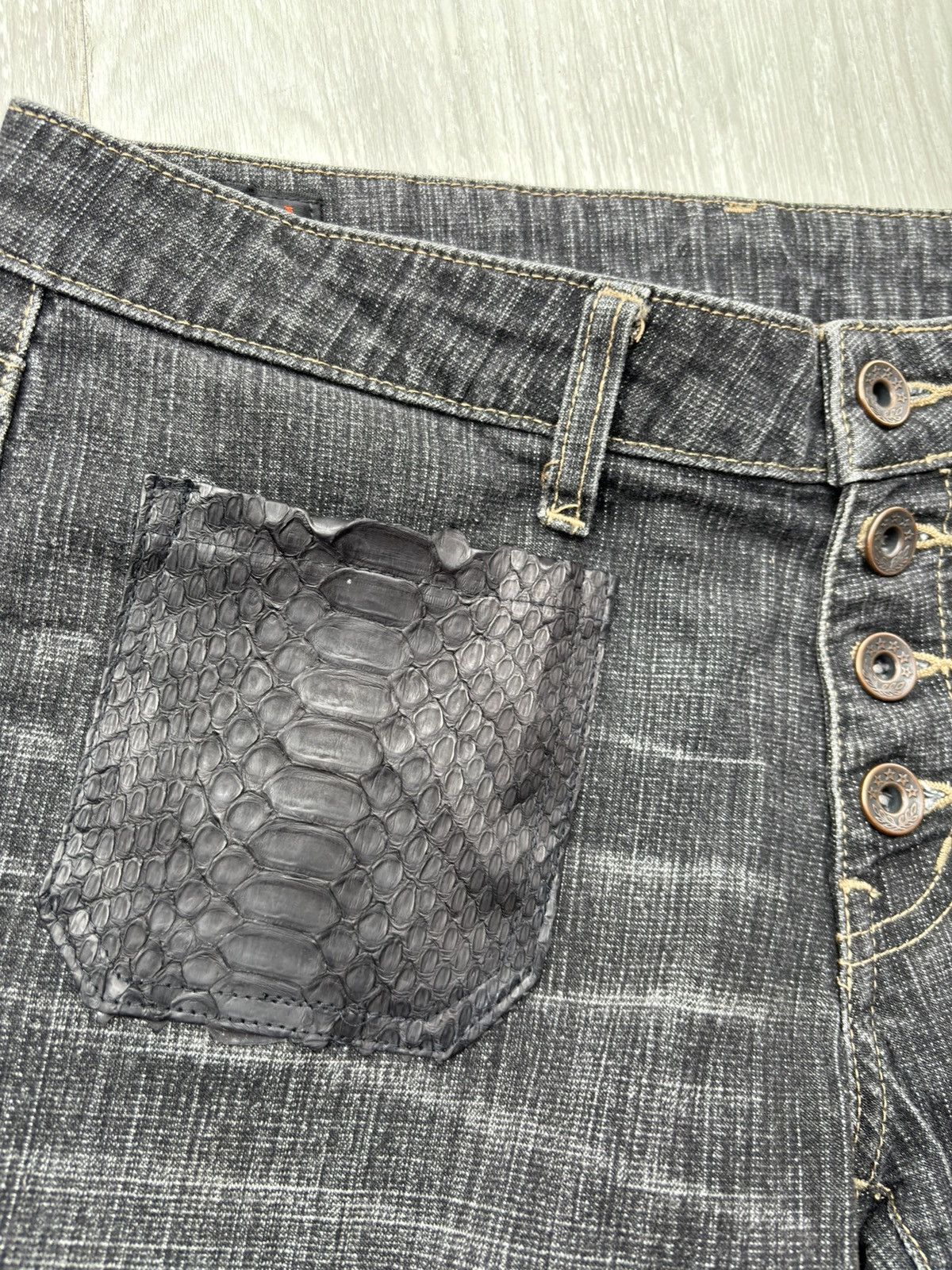 Japanese Brand CAMEL ROAD phyton lace-up flare jeans Size US 27 - 3 Thumbnail