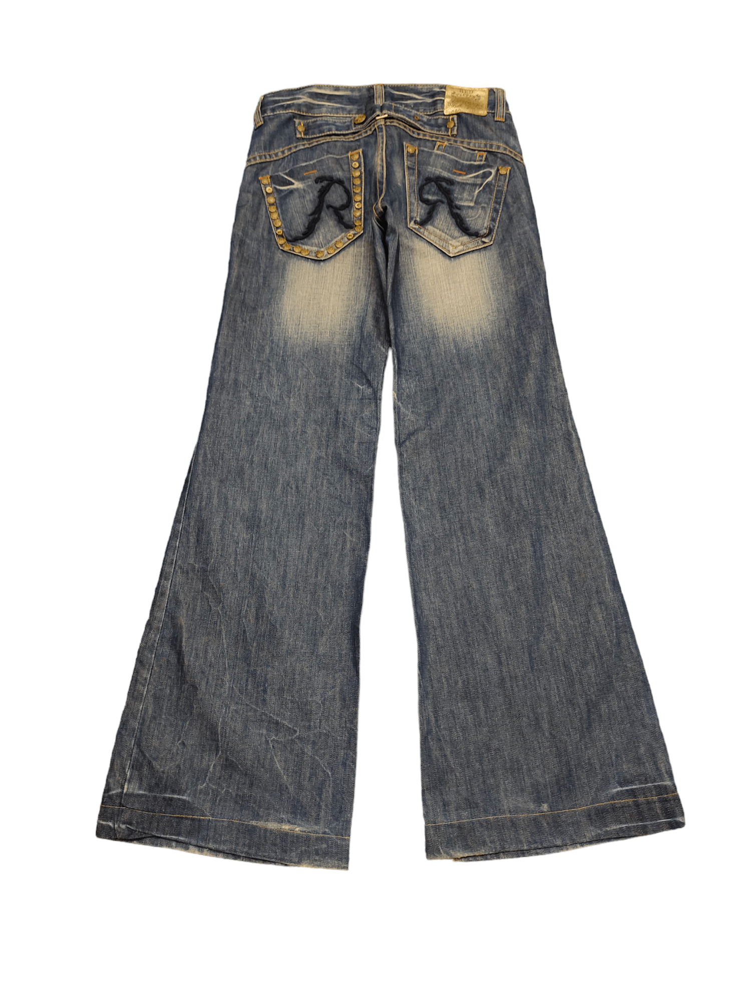 If Six Was Nine Baggy Flare Jeans Red Pepper Low Rise Faded Denim Bootcut Size US 27 - 2 Thumbnail