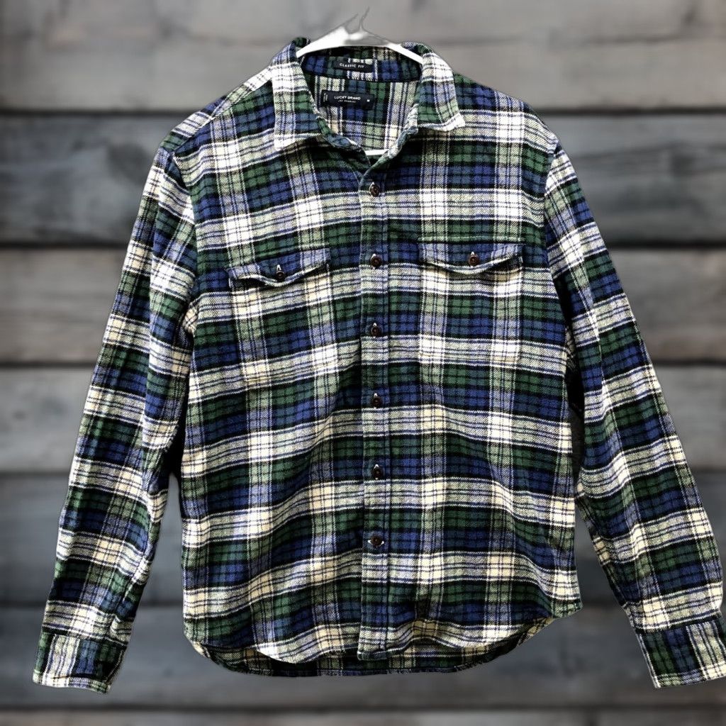 Lucky Brand Lucky Brand Flannel Shirt Mens M Button-Up Casual Workwear Plaid Green Blue White 90s Western Style Mens Size US M / EU 48-50 / 2 - 1 Thumbnail