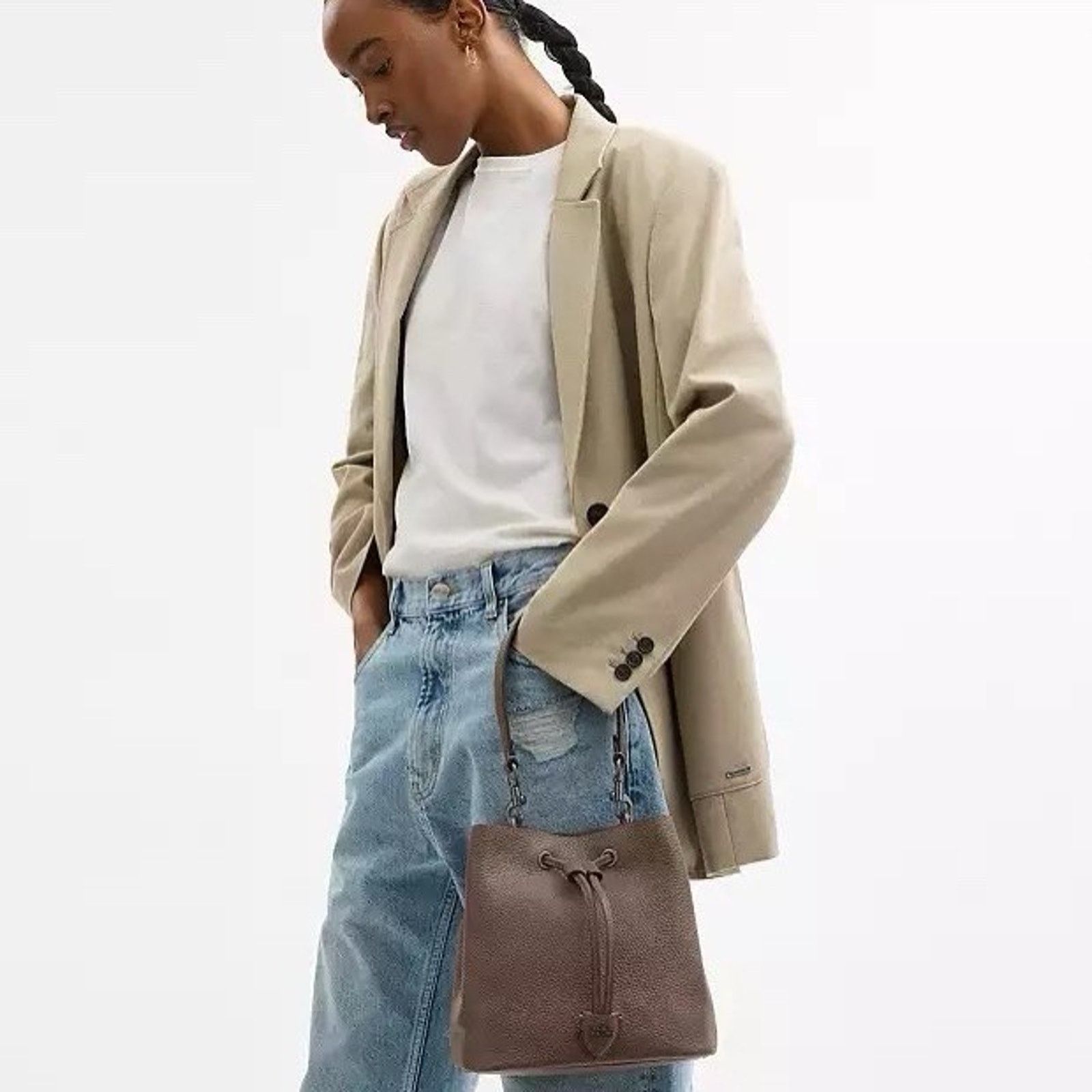 Coach NWT Coach Rowan Bucket Bag Leather CBH06 Qb/Dark Stone Size ONE SIZE - 8 Thumbnail