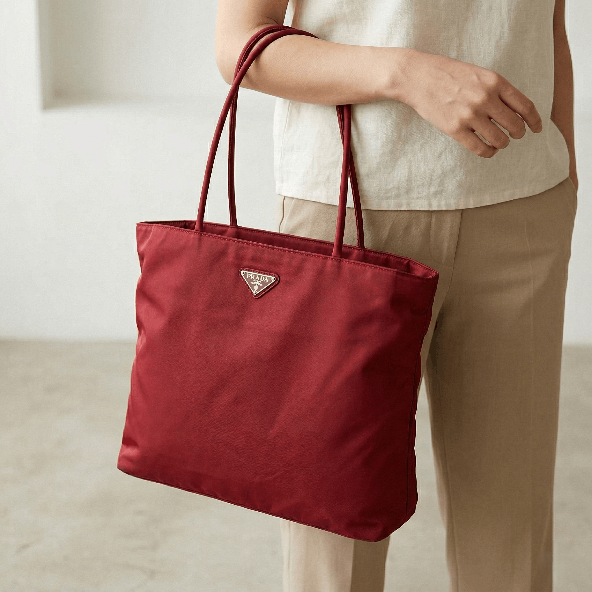 Prada Prada Tessuto Deep Red Burgundy Nylon Shopping Tote Size ONE SIZE - 1 Thumbnail