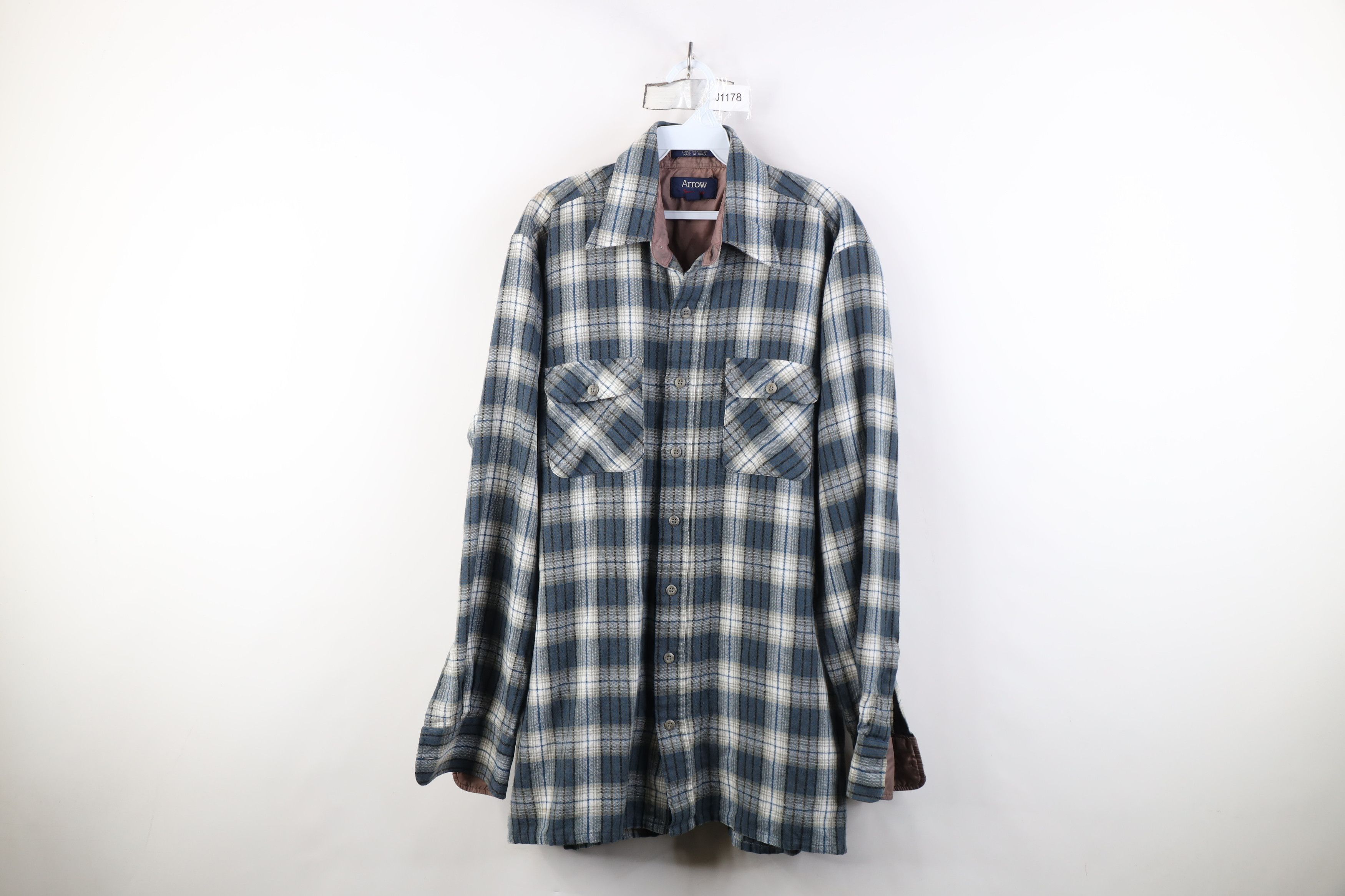 Vintage Vintage 70s Streetwear Knit Collared Button Shirt Plaid Size US L / EU 52-54 / 3 - 1 Thumbnail