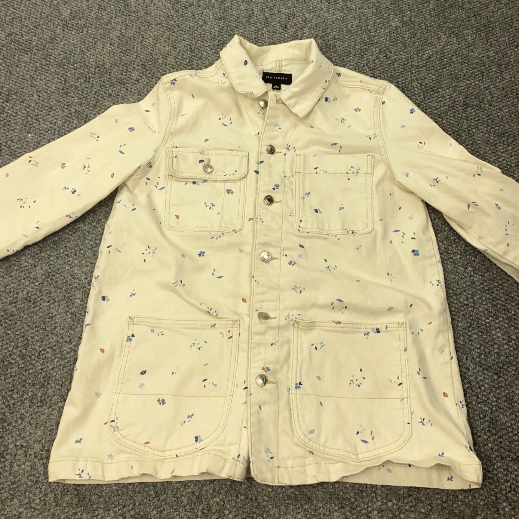 Vintage Free Assembly Jacket Women Large White Denim Floral Speckled Stretch Womens Size L / US 10 / IT 46 - 2 Thumbnail