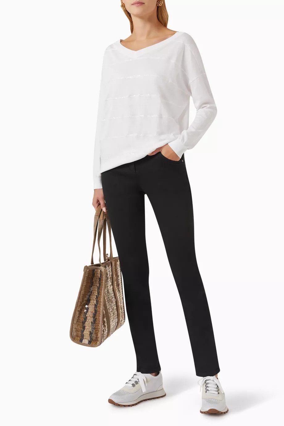 Brunello Cucinelli o1y0825 V-neck Sweater in White Size XL / US 12-14 / IT 48-50 - 4 Thumbnail