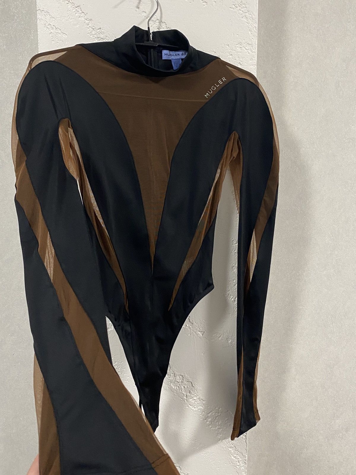 H&M × Mugler Mugler X H&M Rare Black & Brown Mesh Panel Bodysuit Size XS / US 0-2 / IT 36-38 - 4 Thumbnail