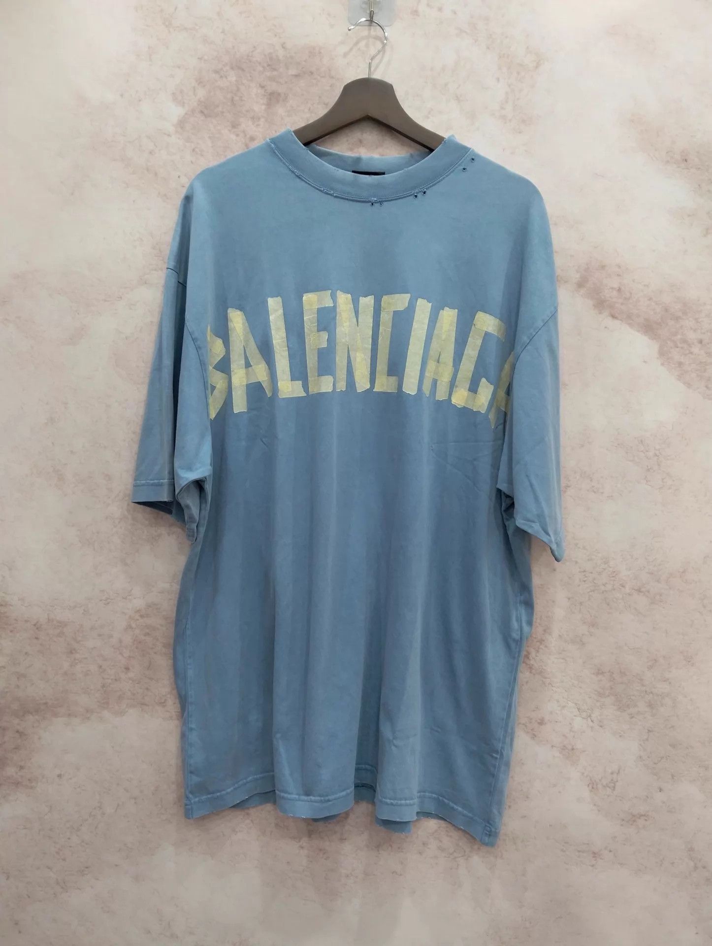 Balenciaga BALENCIAGA Mist Blue Tape Logo Short Sleeve T-Shirt L Size L / US 10 / IT 46 - 1 Thumbnail