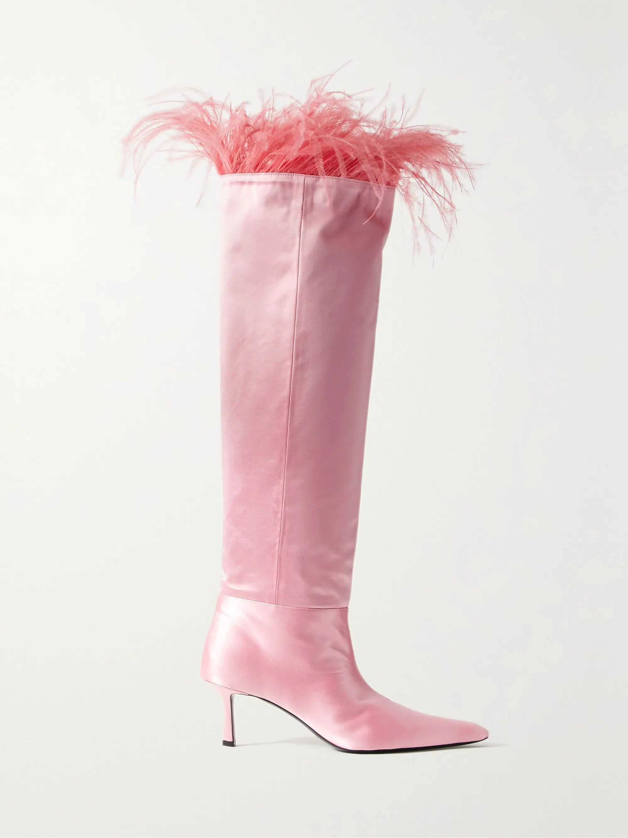 Alexander Wang Women's Viola 65 Feather Slouch Boot in Satin Prism Pink Size US 10 / IT 40 - 1 Thumbnail