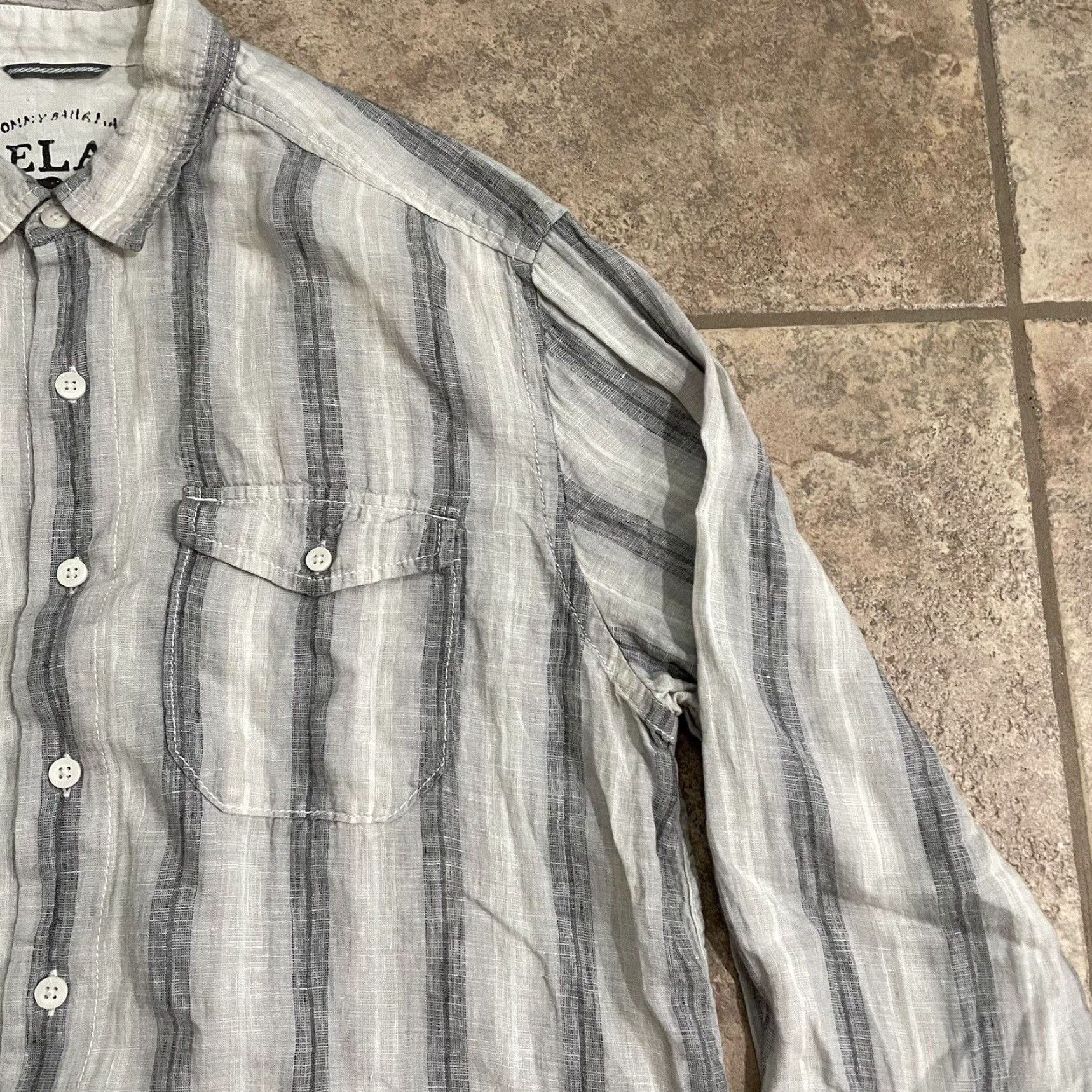 Tommy Bahama Tommy Bahama Relaxed Fit Striped Linen Button-Down Shirt Mens Large White Size US L / EU 52-54 / 3 - 2 Thumbnail