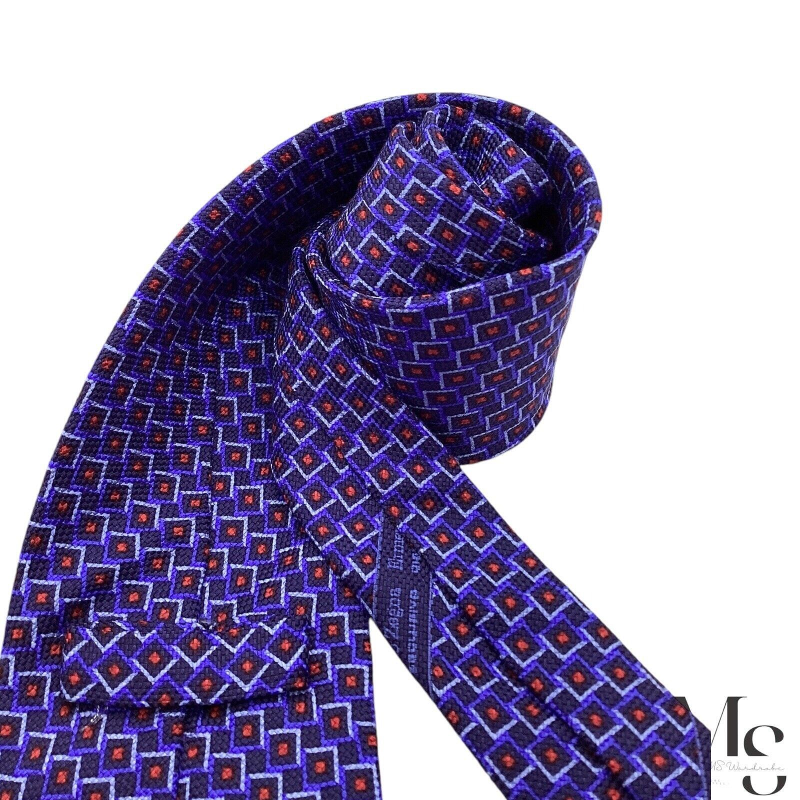 Ermenegildo Zegna Ermenegildo Zegna Blue Geometric Silk Tie Made In Italy W: 3 Size ONE SIZE - 4 Thumbnail