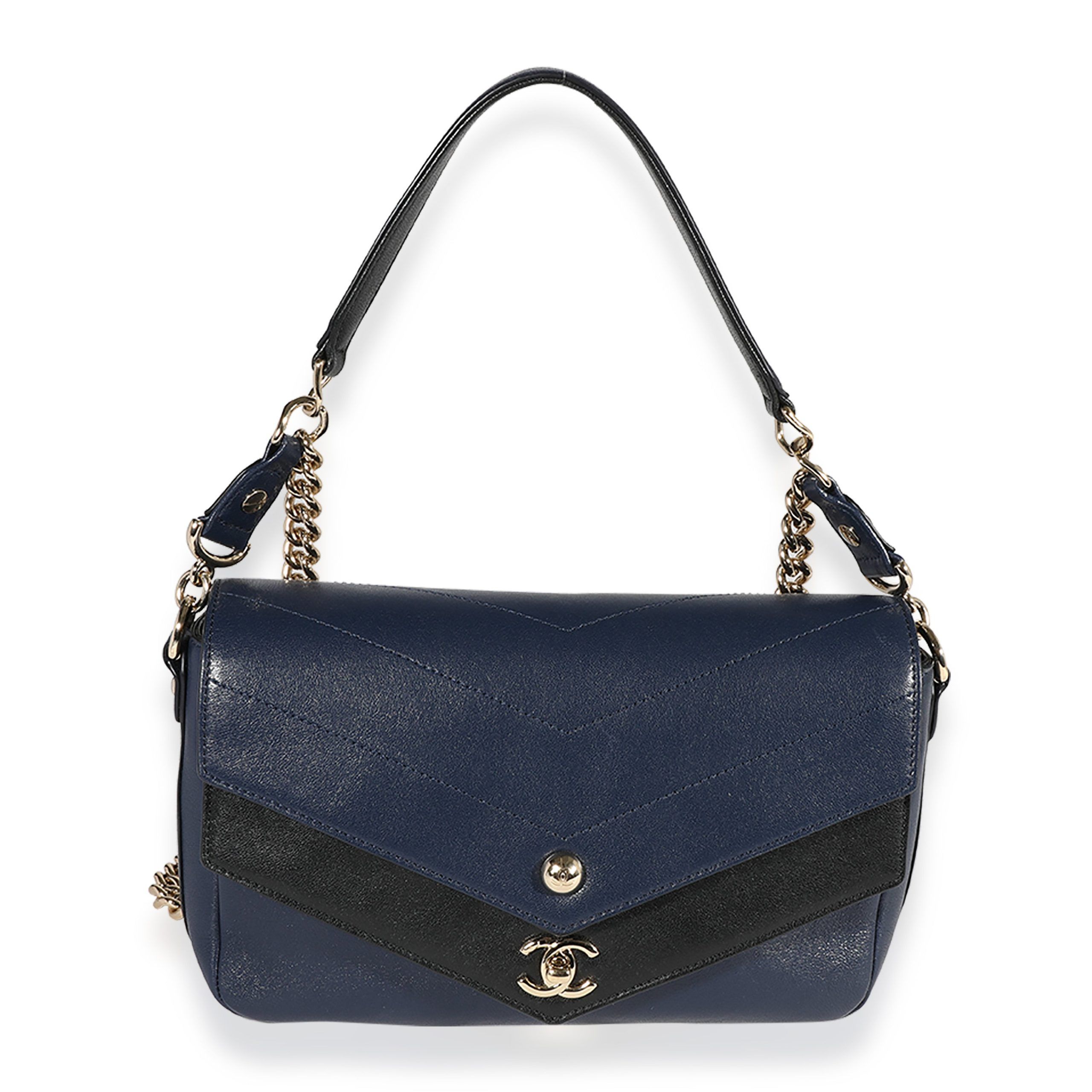 Chanel Chanel Blue & Black Chevron Calfskin Double Envelope Flap Bag Size ONE SIZE - 1 Preview