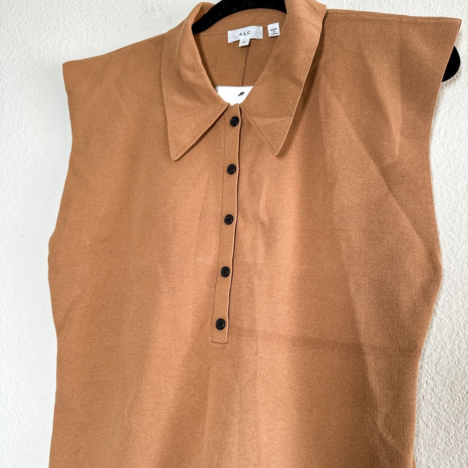 A.L.C. A.L.C. Taylor Knit Polo Collared Sweater Top Tan Size XL Size XL / US 12-14 / IT 48-50 - 3 Thumbnail