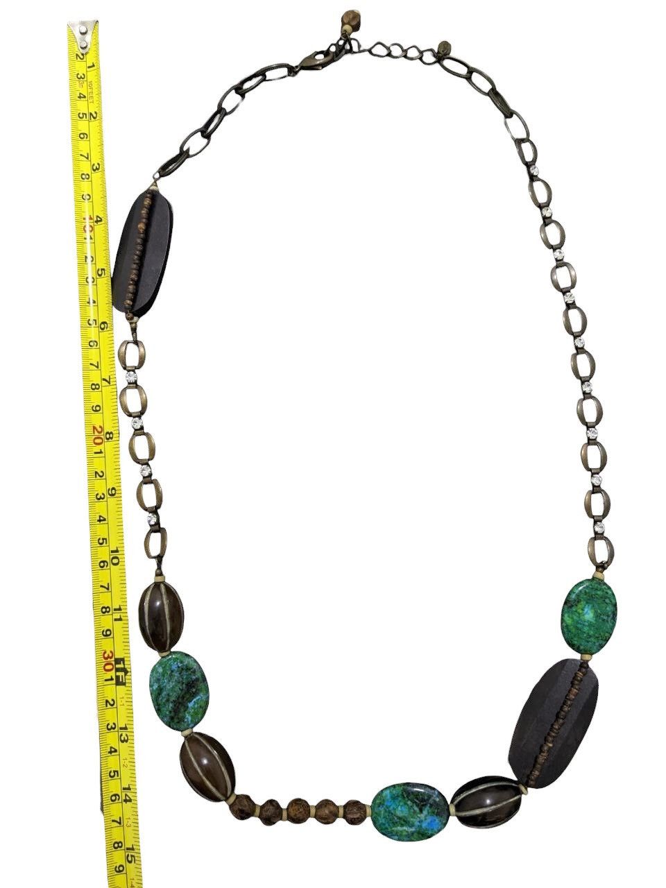 Native BEADED NECKLACE WITH GREEN TURQUOISE & DARK BROWN OVAL BEADS Size ONE SIZE - 5 Thumbnail