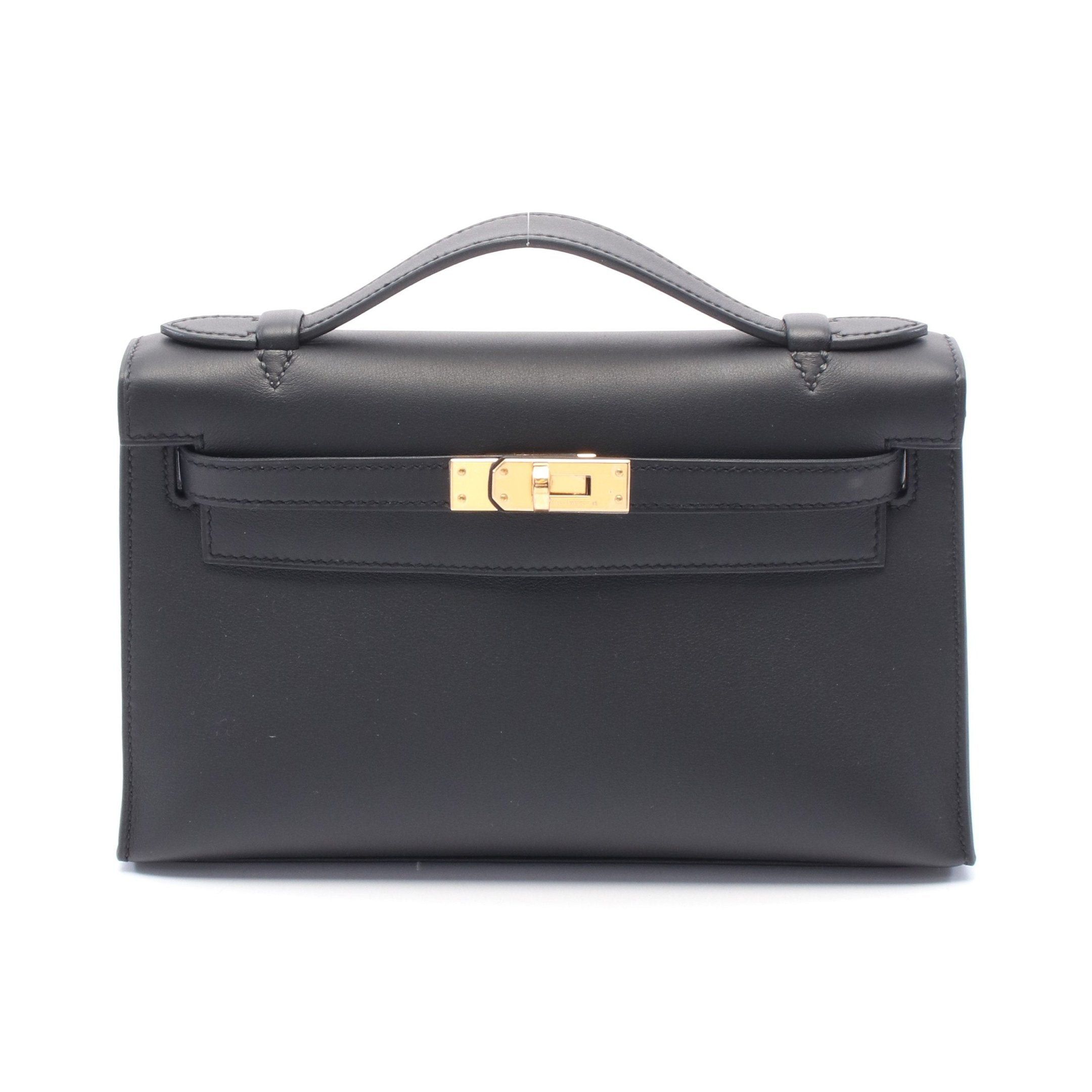 Hermes Hermes Pochette Kelly Mini Handbag Veau Swift Black Gold Hardware Double Engraved Size ONE SIZE - 1 Thumbnail