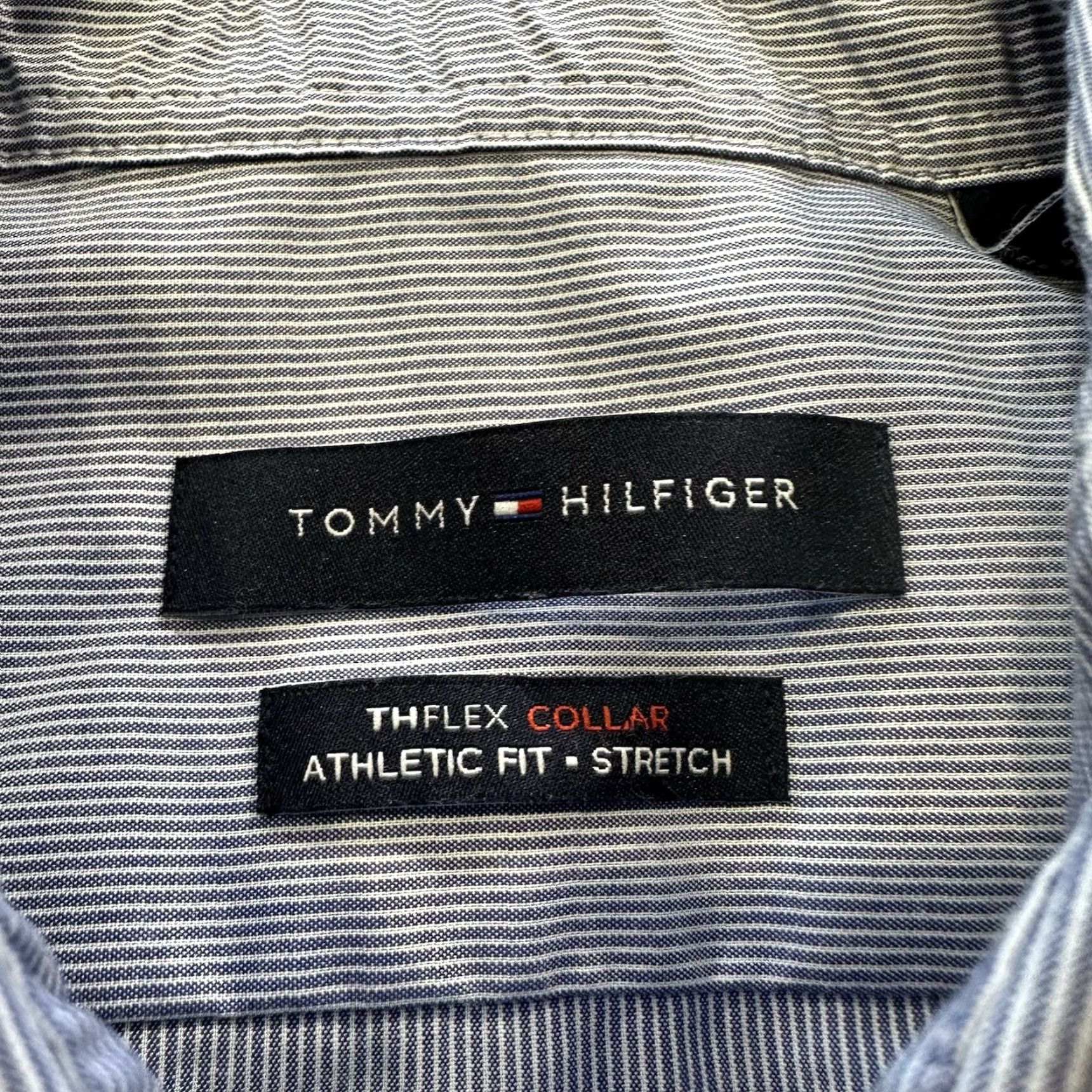 Tommy Hilfiger Tommy Hilfiger Dress Shirt Mens L Blue Striped TH Flex Collar Athletic Fit Shirt-Button Up Womens Mens? Size 42R - 3 Thumbnail