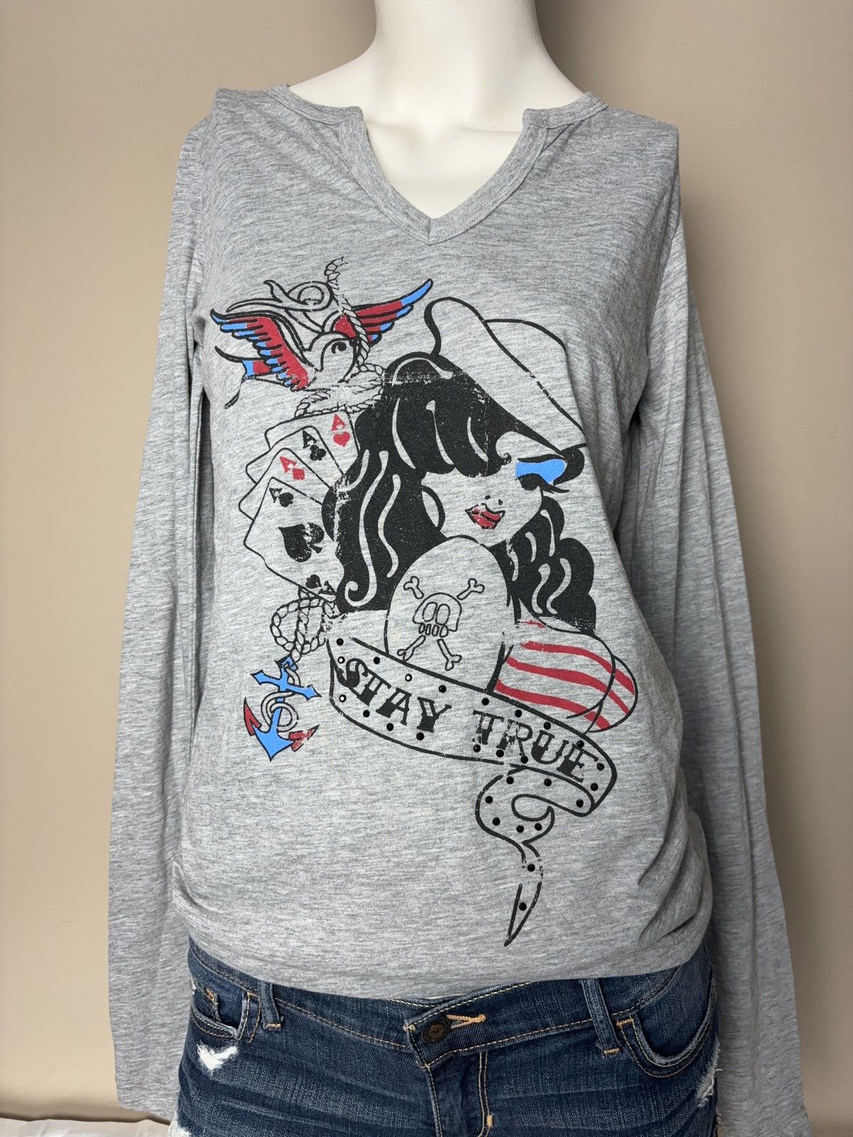 Vintage Vintage Tattoo Printed Girl Woman Long Sleeve T-Shirt Top Size M / US 6-8 / IT 42-44 - 3 Thumbnail