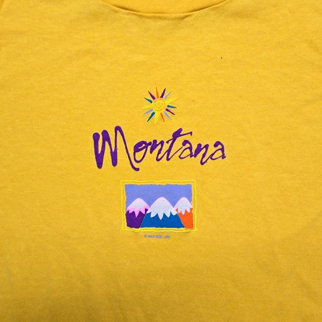 Jerzees Vintage Montana Graphic Yellow Mountain Small Shirt 90s VTG Size S / US 4 / IT 40 - 2 Thumbnail