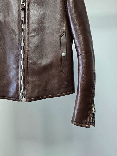 Tom Ford o1sm1stk0624 Plunging Leather Blouson Jacket in Brown Size US L / EU 52-54 / 3 - 3 Thumbnail