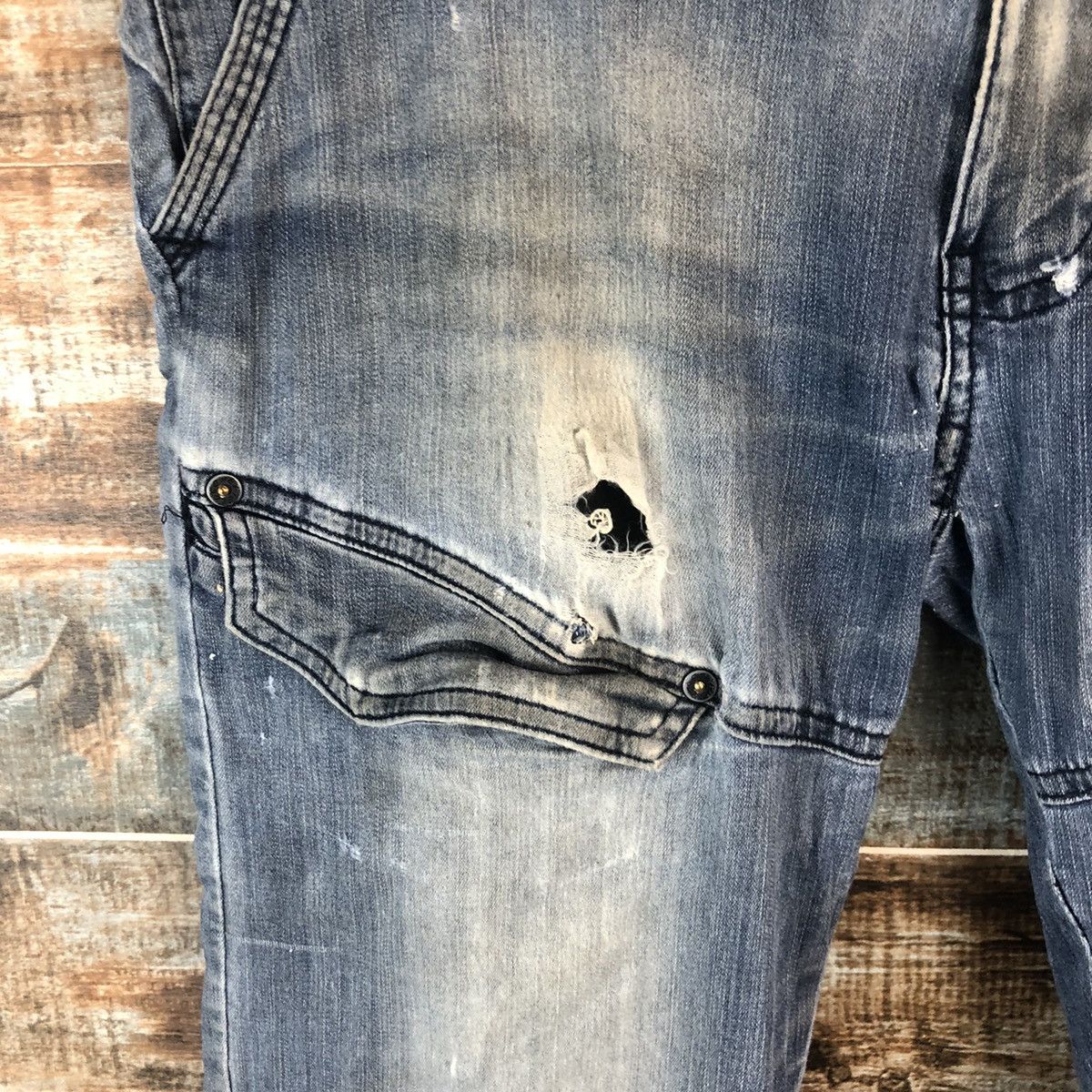 Japanese Brand Field Core Blue Distressed ripped Denim Pants #A2109 Size US 29 - 14 Thumbnail