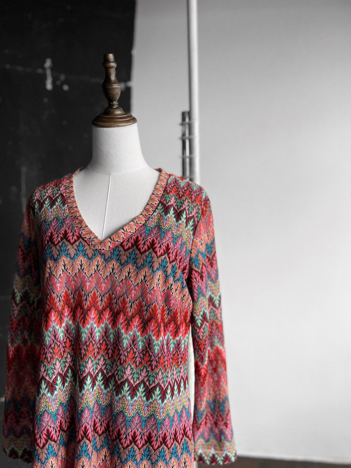 Designer Ana Alcazar Womens Multicolor Zig Zag Knit V-Neck Dress Size M / US 6-8 / IT 42-44 - 2 Thumbnail