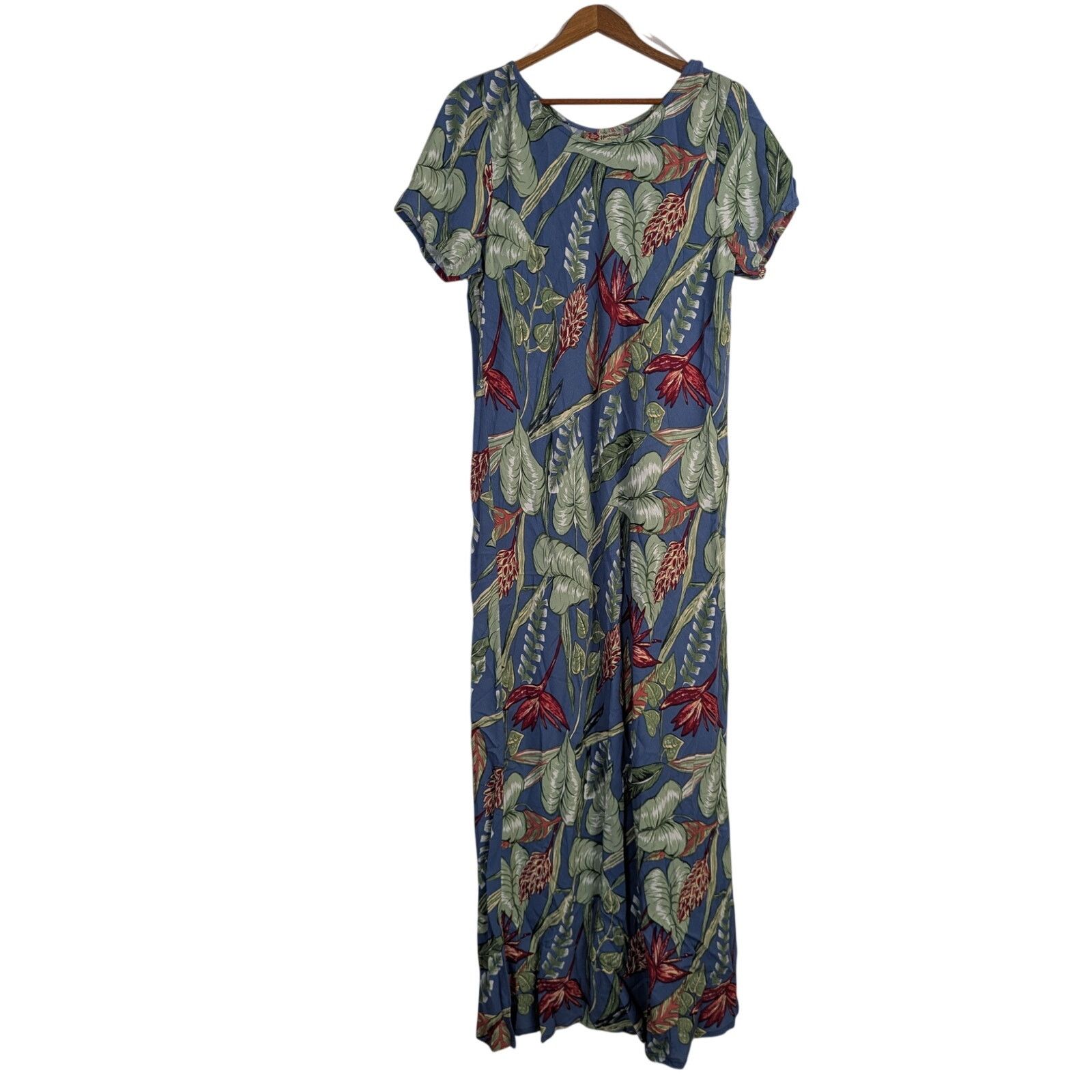 Vtg Hilo Hattie Hawaiian Maxi Dress 1990s Tropical Botanical