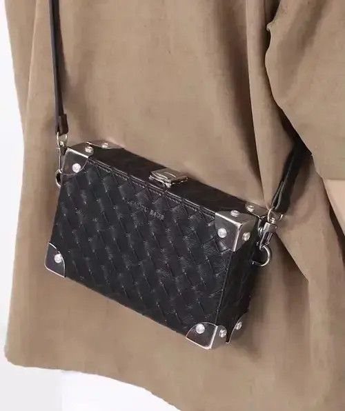 Faux Leather Woven Box Bag Shoulder Bag in Black, Men's