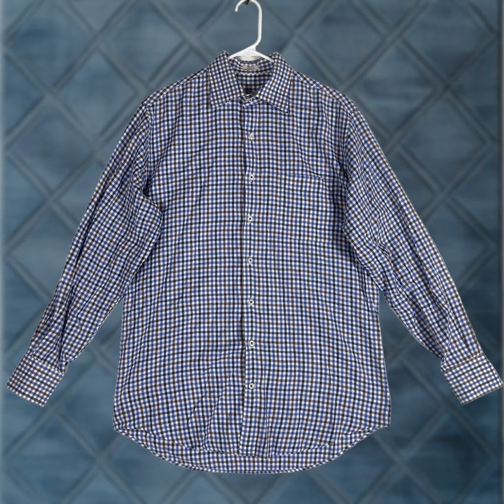 Peter Millar Peter Millar Blue Gingham Check Mens Shirt Size Medium Long Sleeve Cotton Button-Up Size US M / EU 48-50 / 2 - 1 Thumbnail