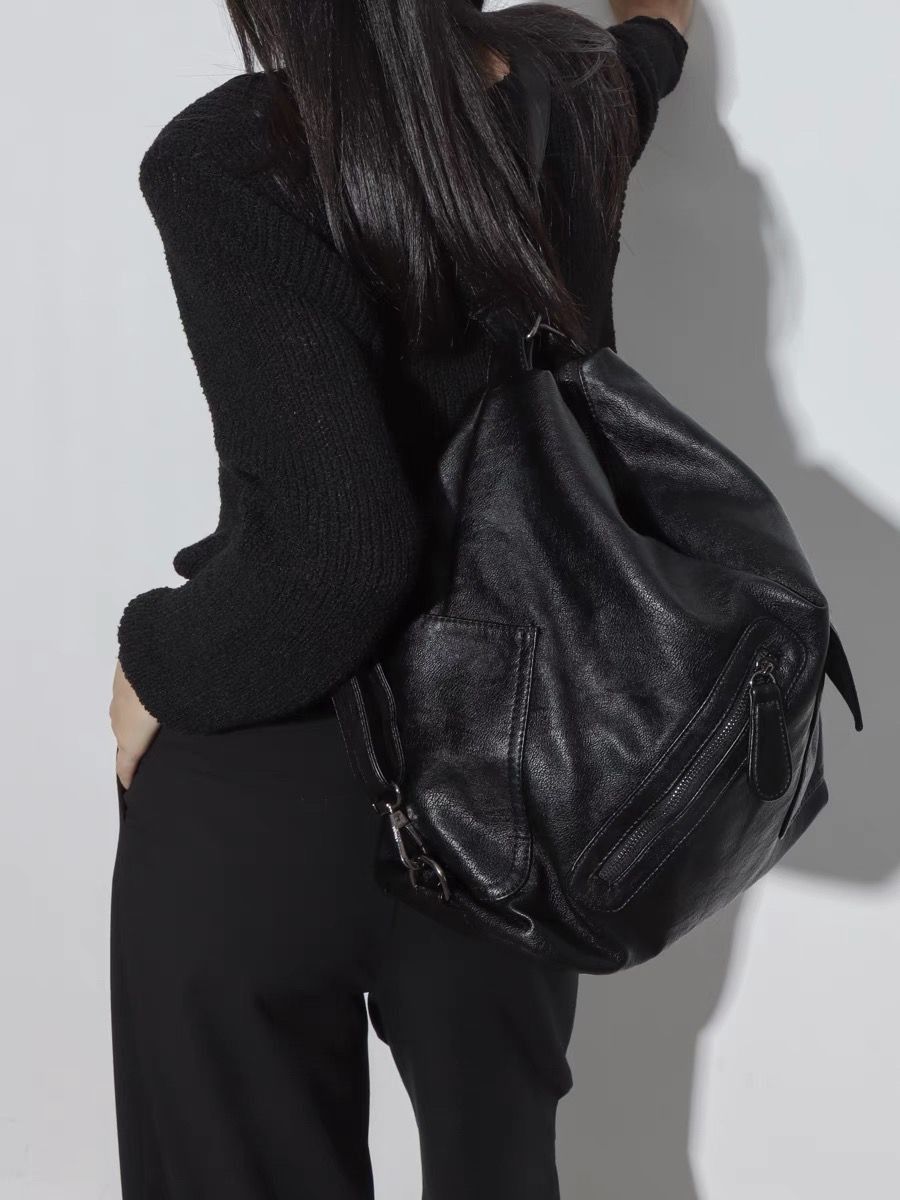 Japanese Brand Black Vintage PU Leather Shoulder Bag Size ONE SIZE - 3 Thumbnail
