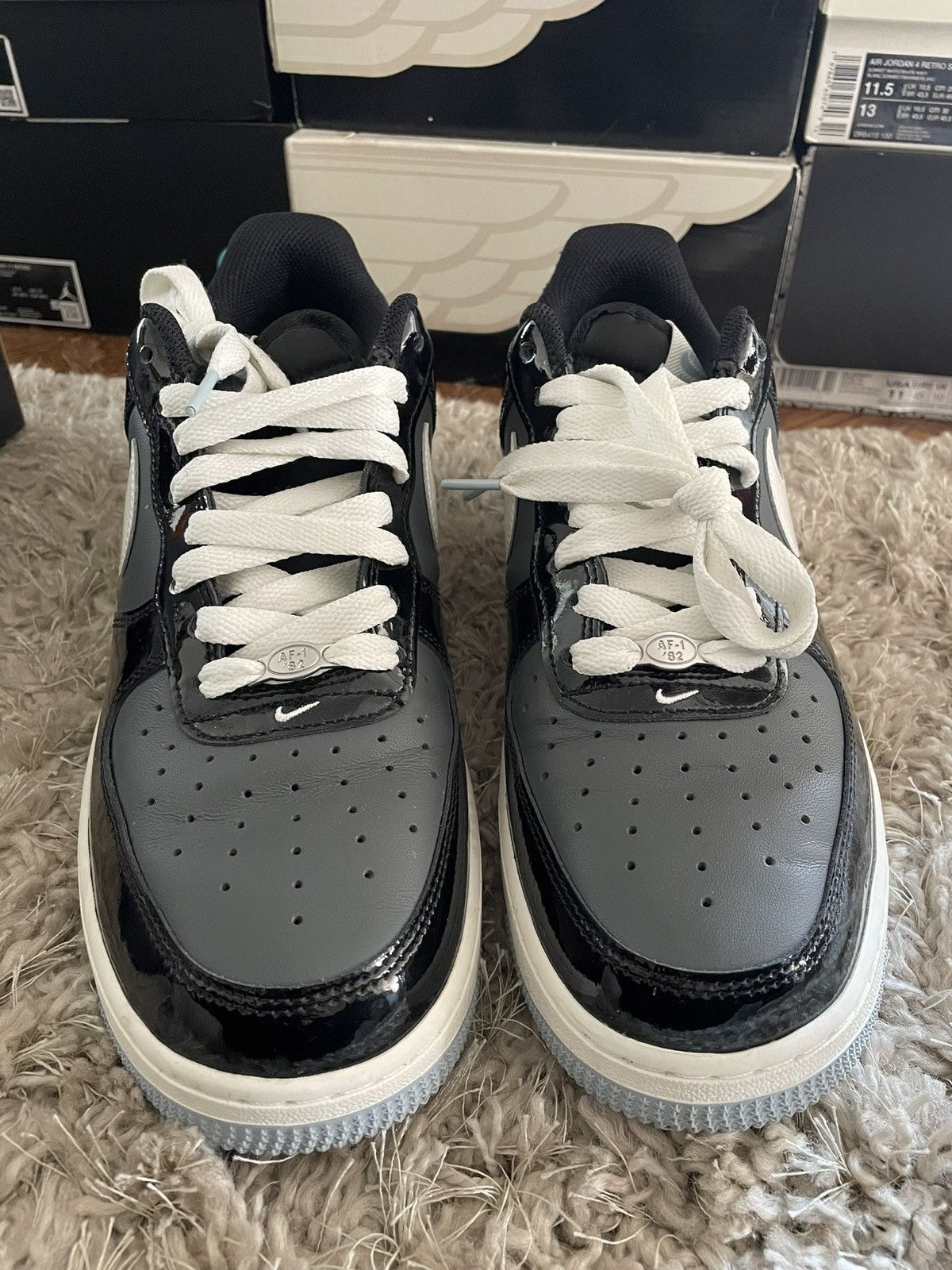 Nike Nike Air Force 1 Low Black Iron Grey Patent Size US 11 / EU 44 - 4 Thumbnail