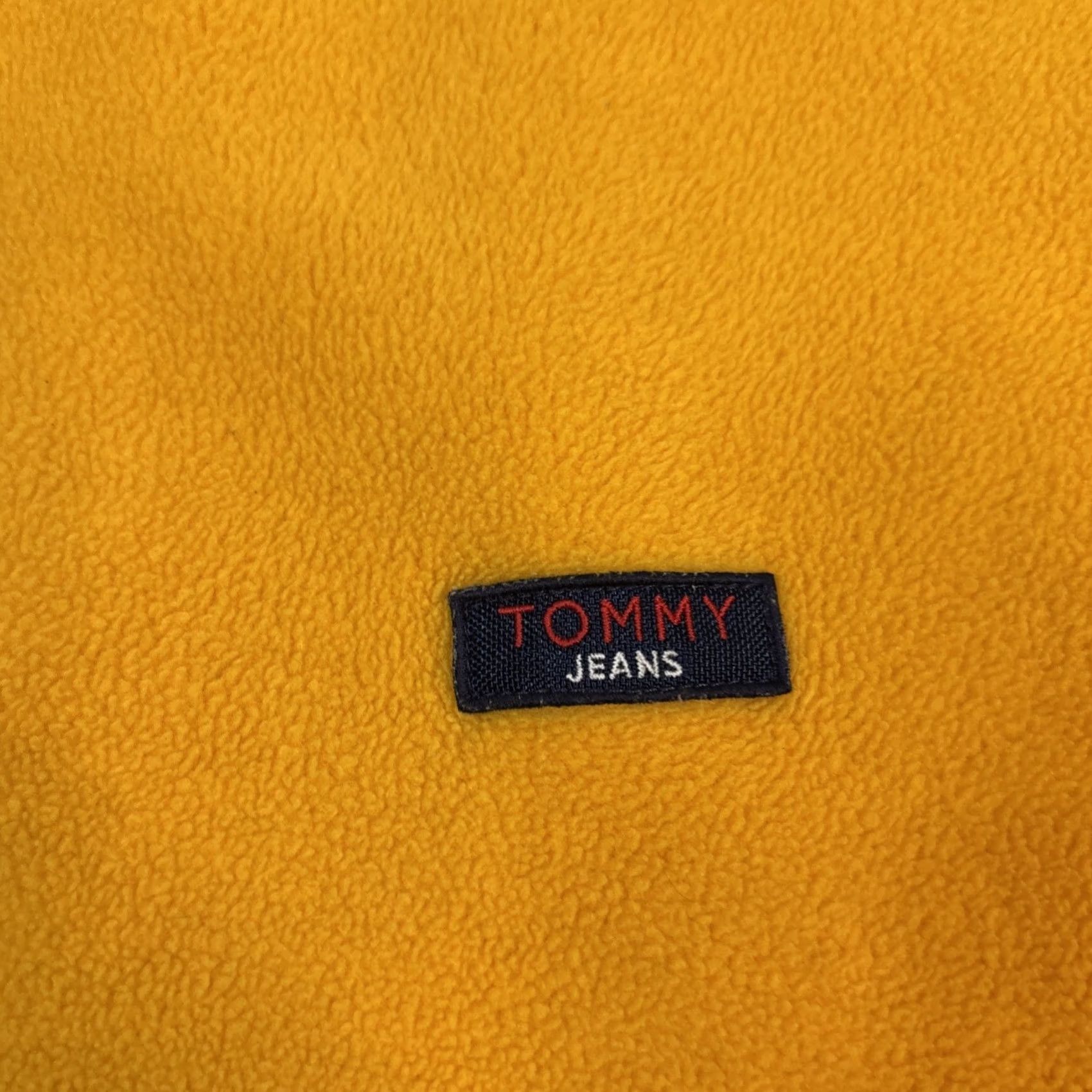 Tommy Hilfiger VINTAGE Tommy Jeans Quarter Zip Fleece Sweater Men’s Large Yellow Collar Spellout Mens L Yellow Pullover Fleece Size US L / EU 52-54 / 3 - 2 Thumbnail