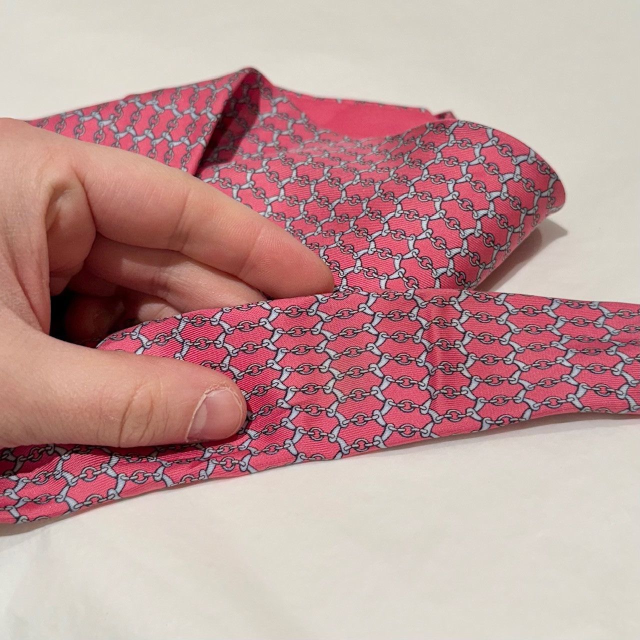 Hermes Hermès Chain-link Pink Silk Tie Size ONE SIZE - 6 Thumbnail
