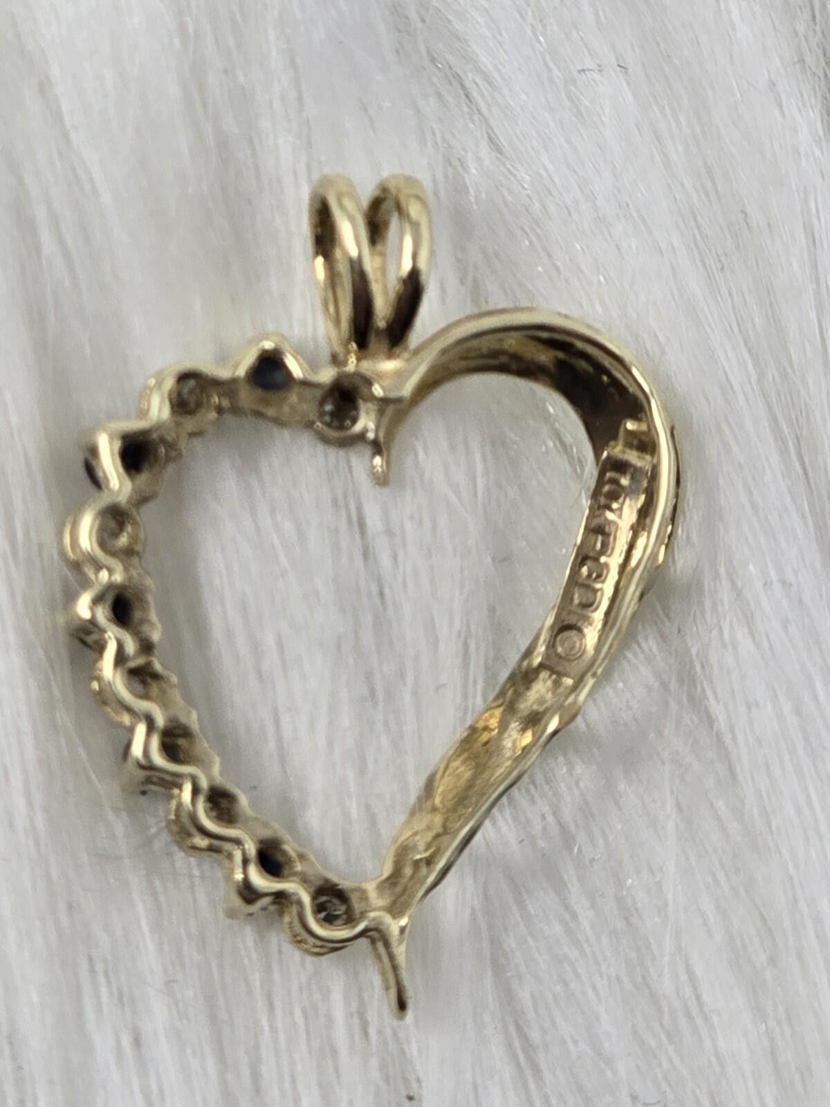 The Unbranded Brand 10k Gold Diamond Blue Sapphire Open Heart Pendant Size ONE SIZE - 4 Thumbnail
