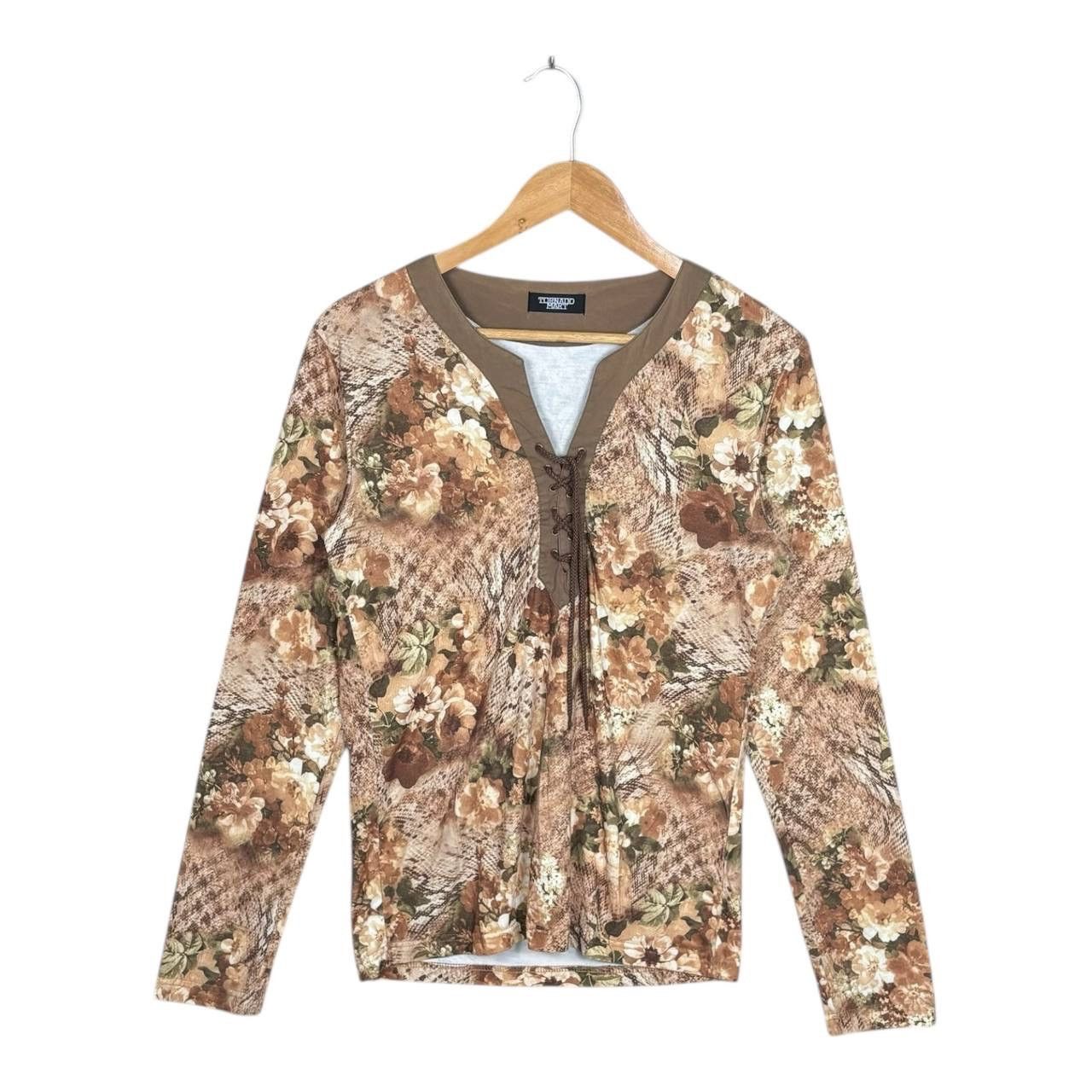 Tornado Mart Floral Snakeskin Lace Up Top Made In Japan