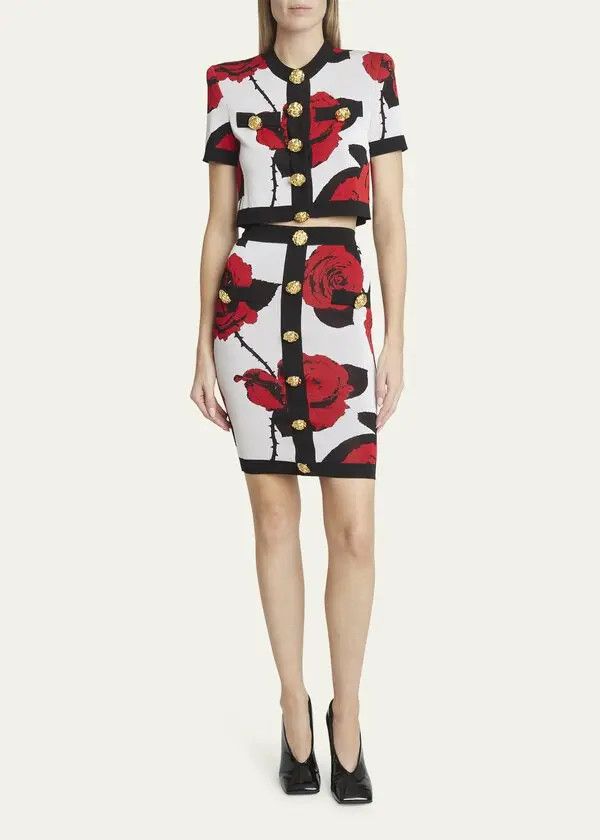 Balmain o1s1wg110825 Floral Jacquard Midi Skirt in Multicolor Size 27" / US 4 / IT 40 - 5 Thumbnail