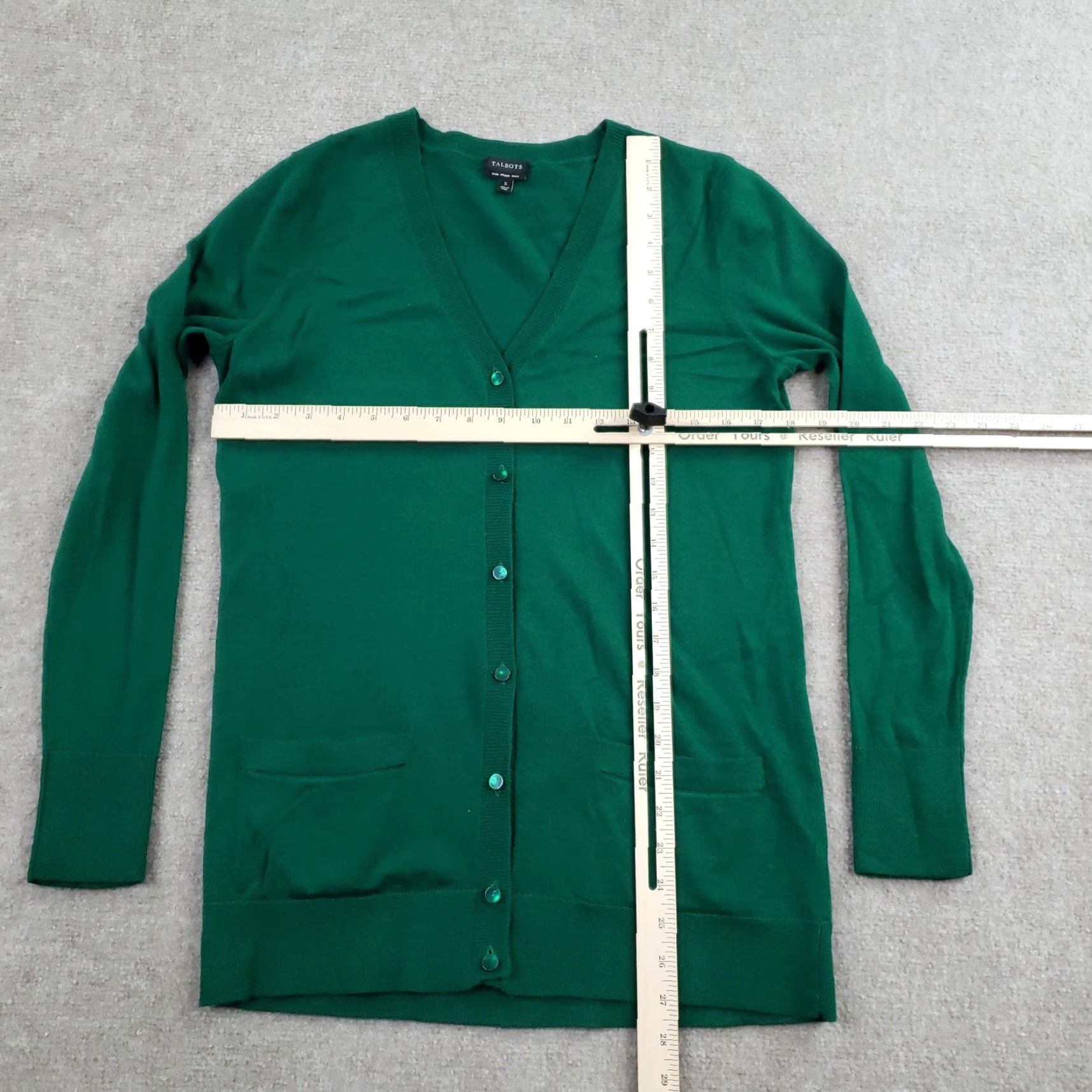Talbots Talbots Cardigan Sweater Womens Small Green 100% Merino Wool V Neck Lightweight Size S / US 4 / IT 40 - 2 Thumbnail