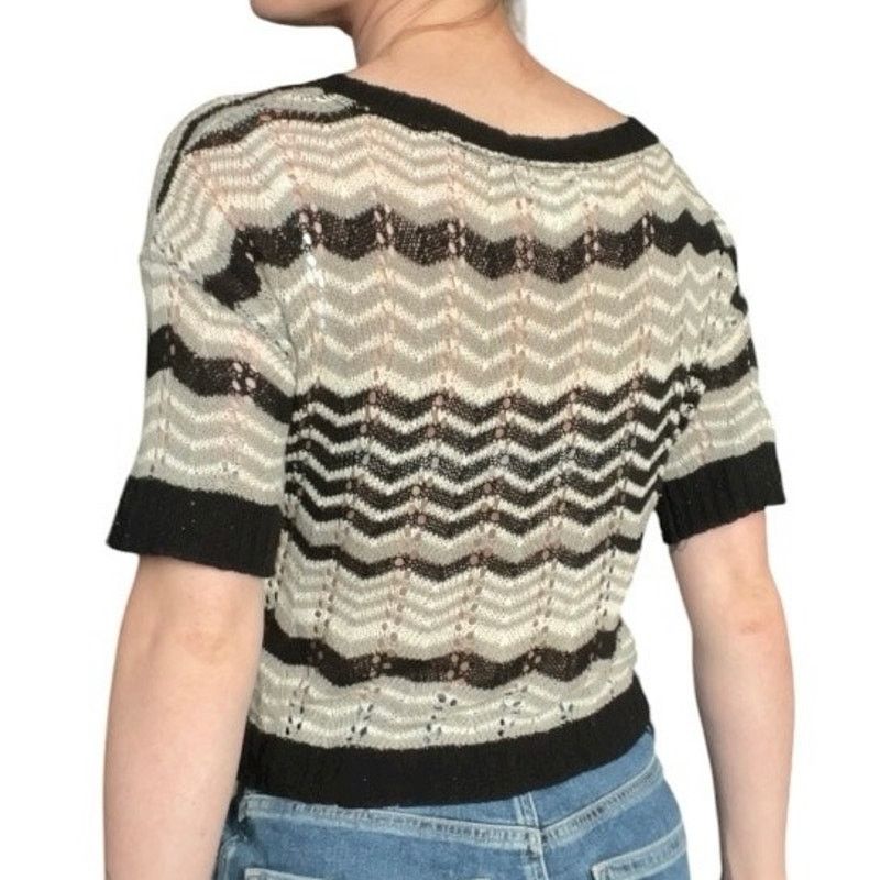 Vintage Vtg ...At Last Black & Grey Zig-Zag Striped Knit Blouse Size M / US 6-8 / IT 42-44 - 4 Thumbnail