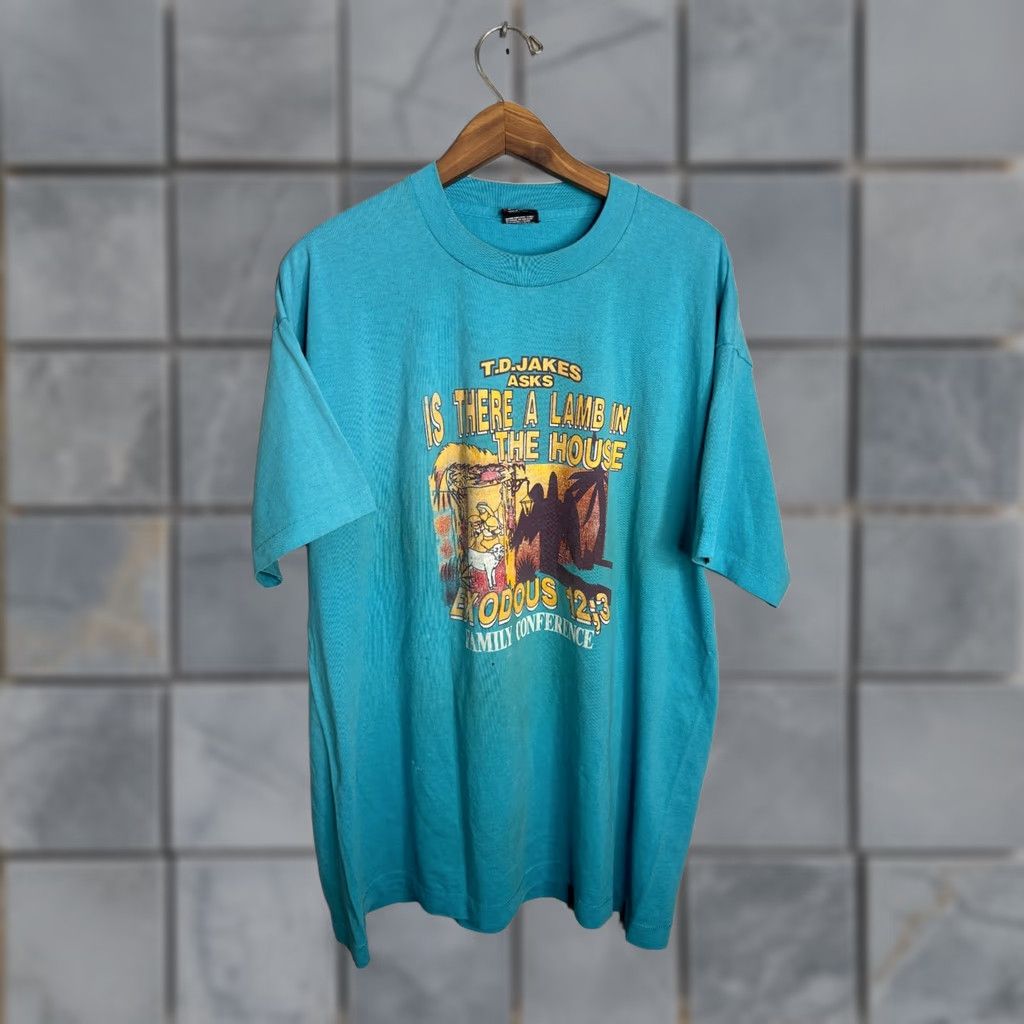 Fruit Of The Loom VINTAGE Fruit of the Loom Shirt Mens XL 90s Crew Neck Jesus T-Shirt Blue 6038 Size US XL / EU 56 / 4 - 1 Thumbnail