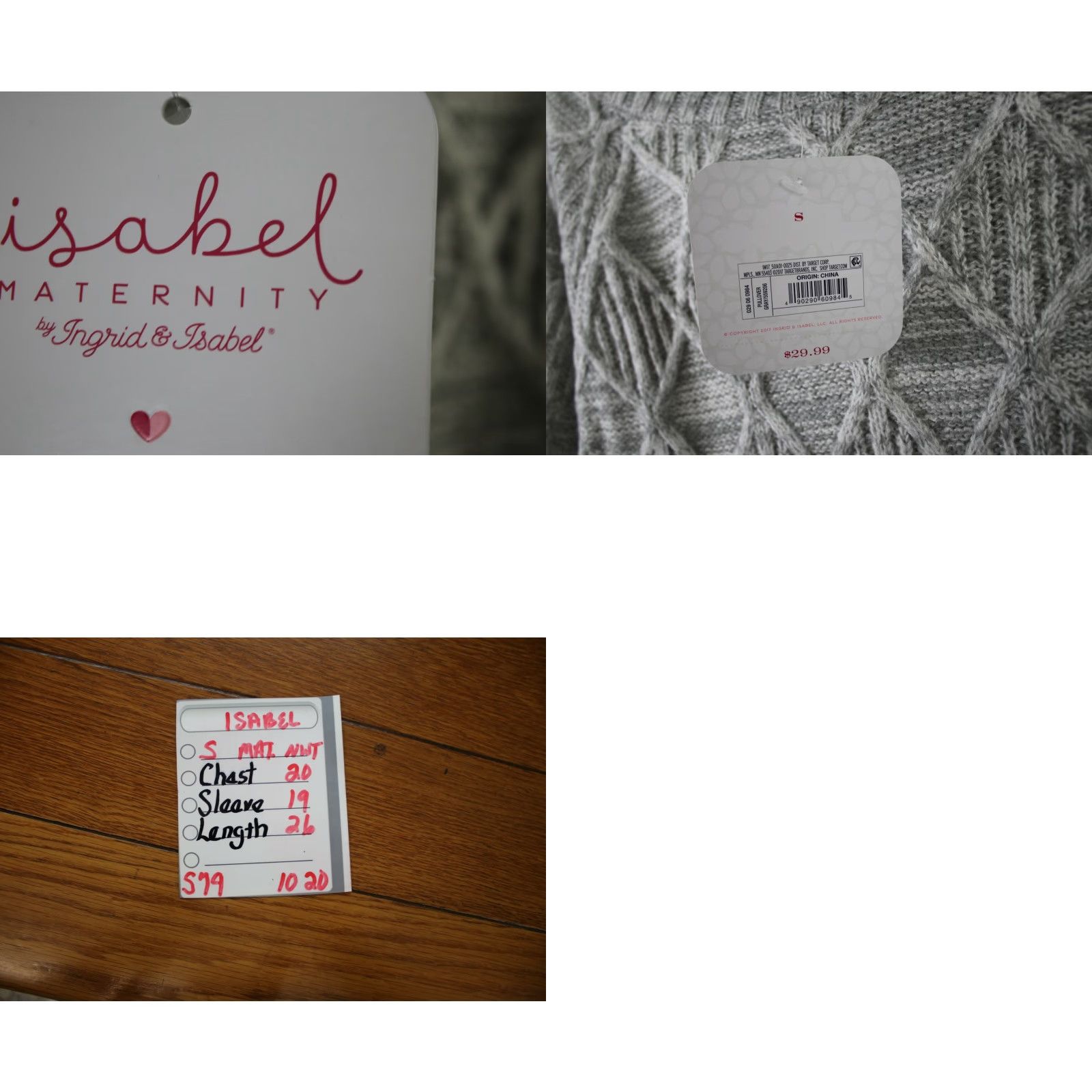 Vintage Isabel Maternity Womens Gray Cowl Neck Cable Knit Tunic Pullover Sweater Size S Size S / US 4 / IT 40 - 8 Thumbnail