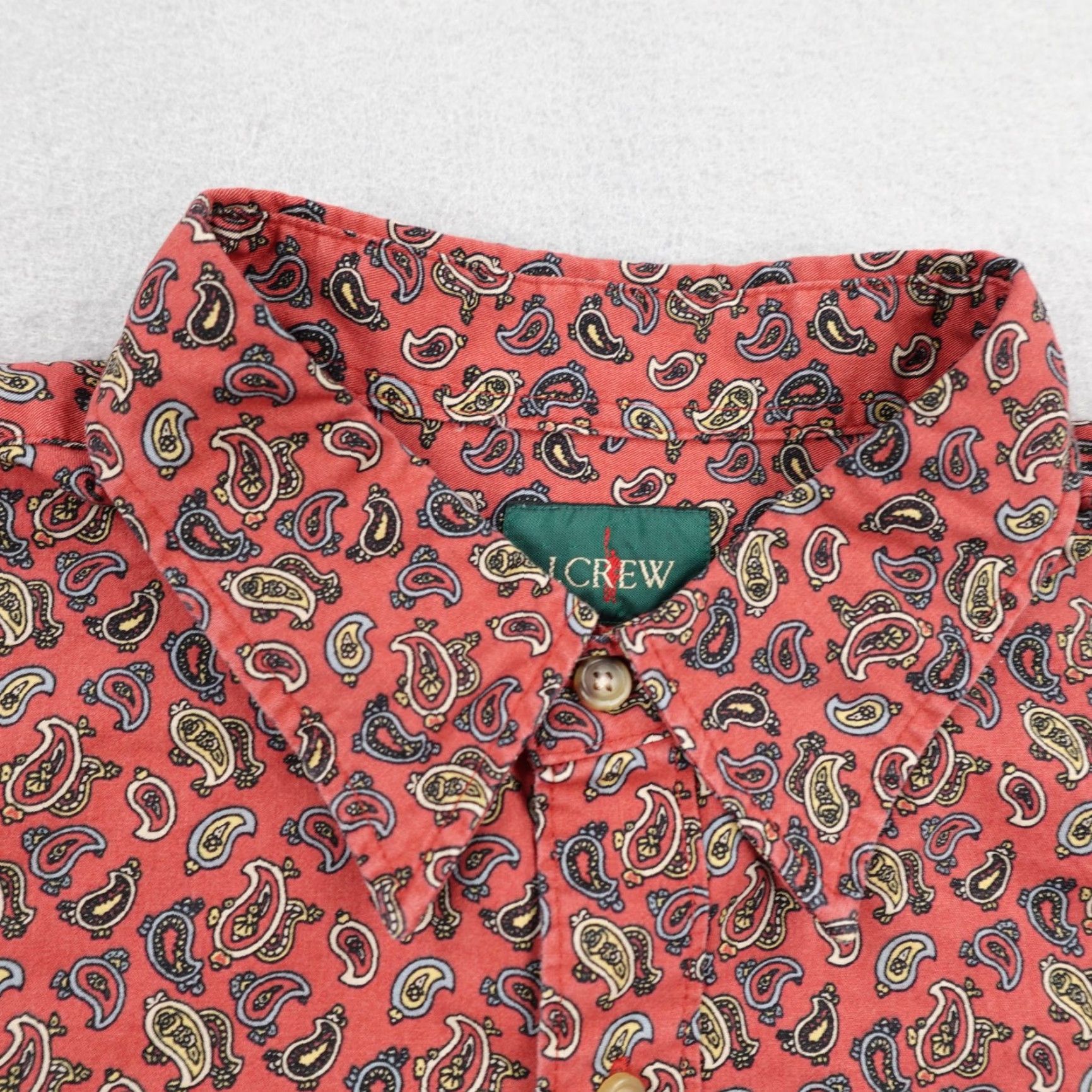 J.Crew VINTAGE J.CREW Shirt Mens Large Red Paisley Print Button-Down Oarsman Retro Long Sleeve Size US L / EU 52-54 / 3 - 2 Thumbnail
