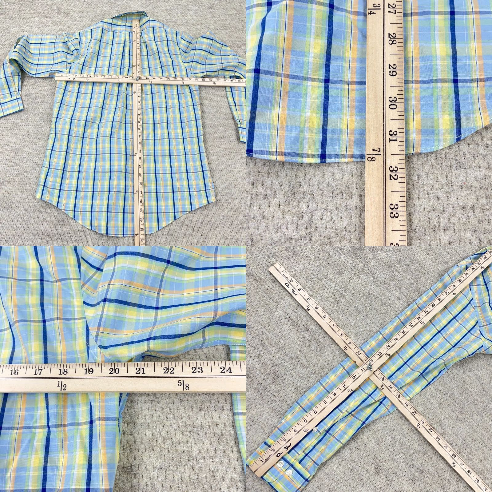 Brooks Brothers VINTAGE Brooks Brothers Shirt Men Medium Yellow Blue Plaid Button Up Slim Fit 346 Dress Size 40R - 8 Thumbnail