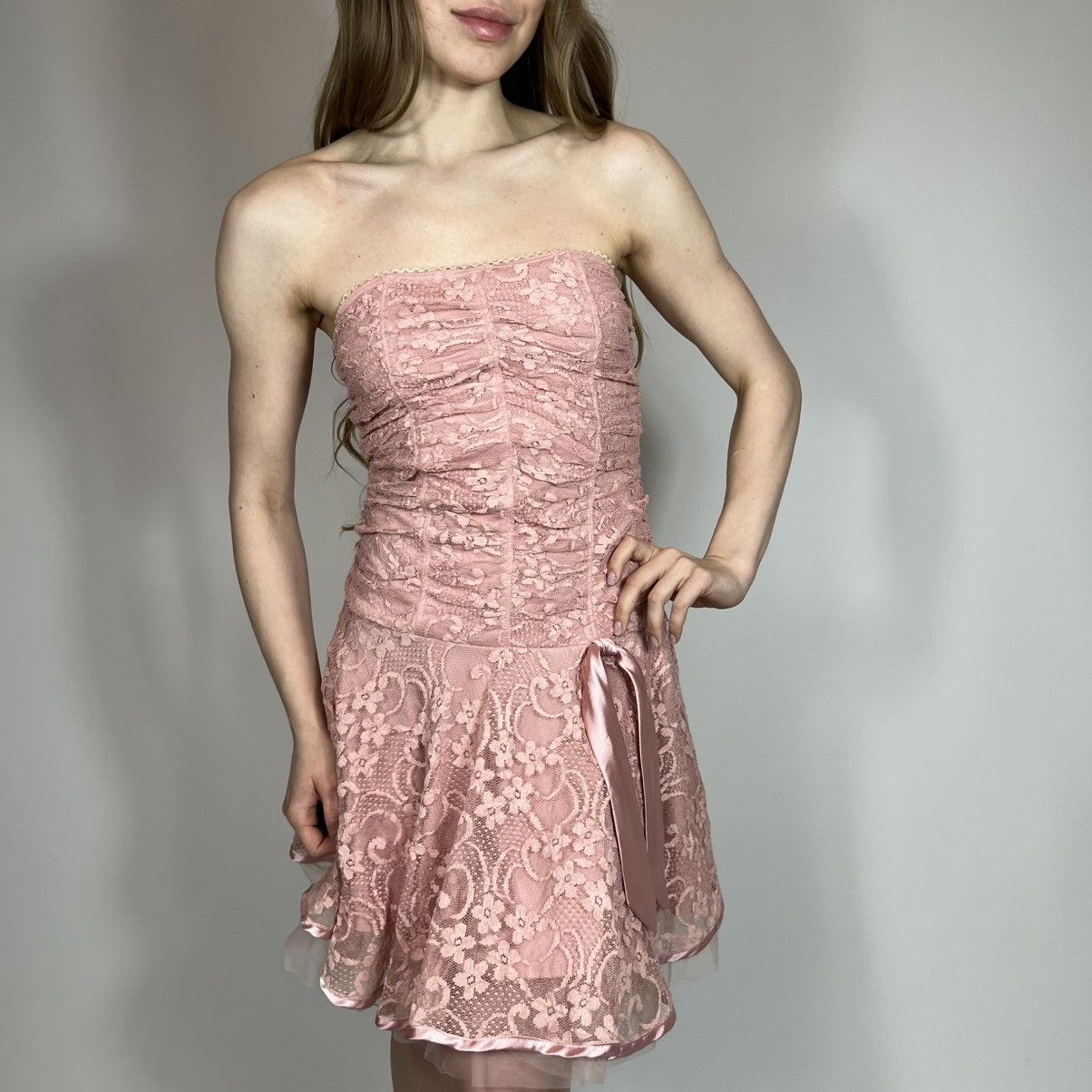 Japanese Brand Vintage Y2K Un Deux Trois Sexy Pink Mesh Mini Dress Size M / US 6-8 / IT 42-44 - 4 Thumbnail