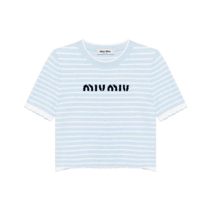 Miu Miu Miu Miu Striped Logo Short Sleeve Crop Top 0079 Size M / US 6-8 / IT 42-44 - 1 Thumbnail
